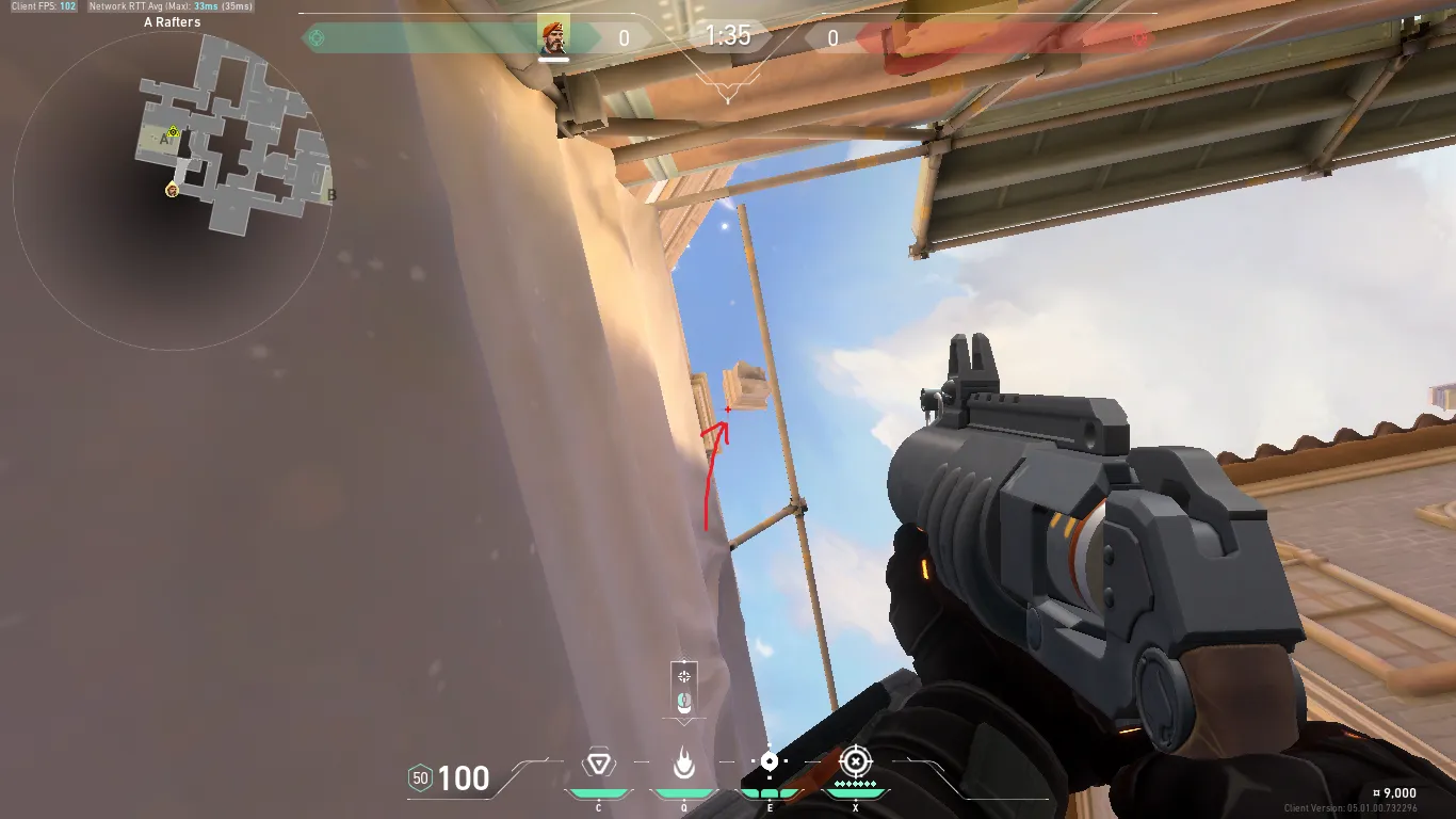 Brimstone Incendiary on Ascent Defense Site A — step 3 of 4: Aim — line up the shot