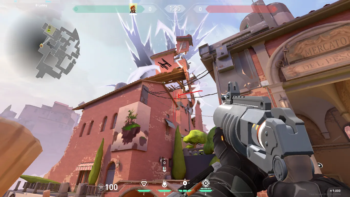 Brimstone Incendiary on Ascent Attack Site B — step 3 of 4: Aim — line up the shot
