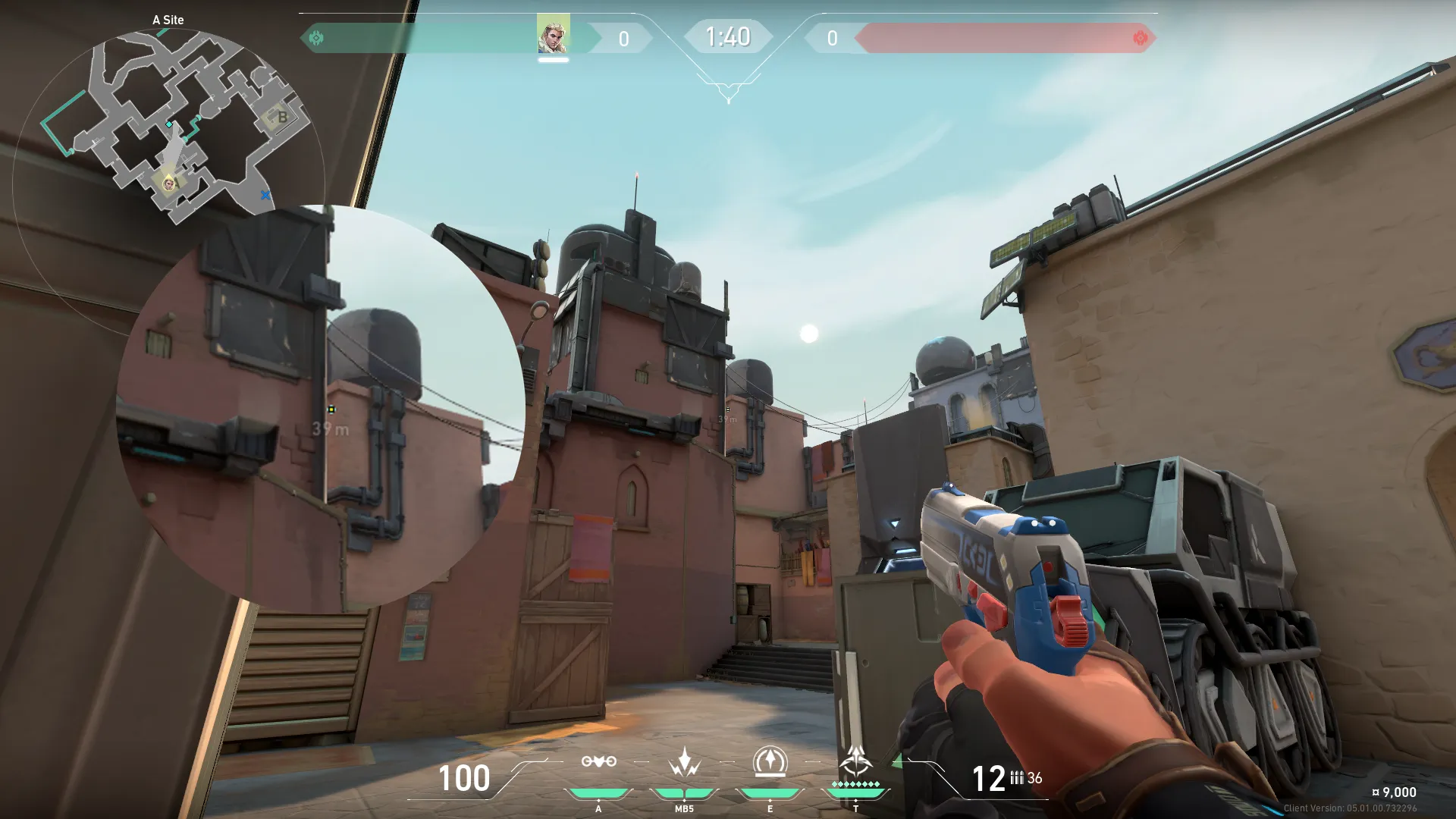 Sova Recon Bolt on Bind Defense Site A — step 2 of 4: Aim — line up the shot