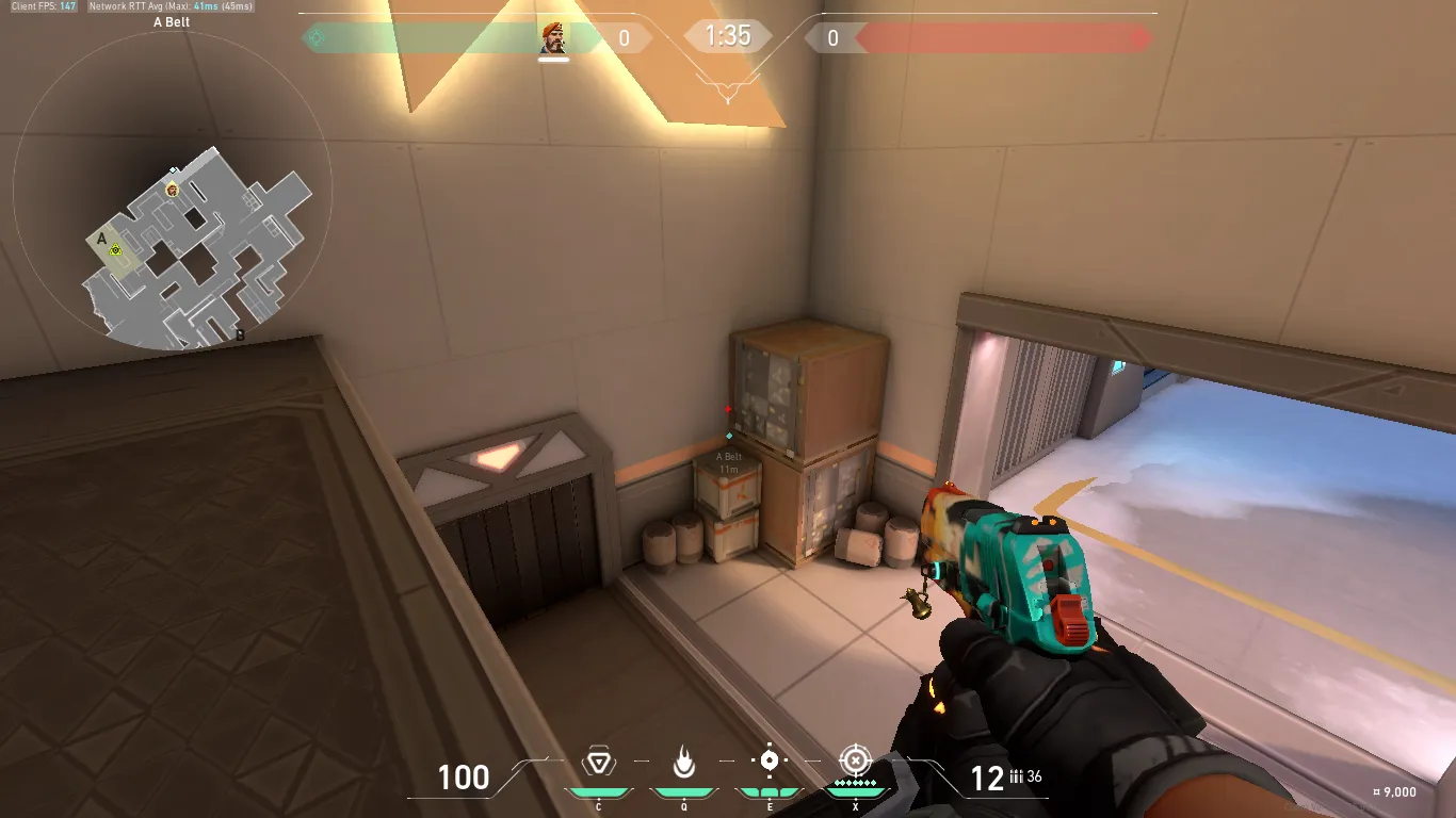 Brimstone Incendiary on Icebox Attack Site A — step 2 of 4: Aim — line up the shot