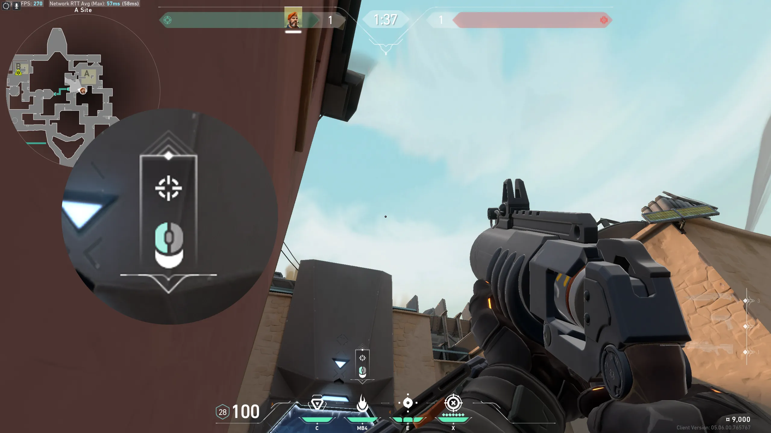 Brimstone Incendiary on Bind Defense Site B — step 3 of 4: Aim — line up the shot