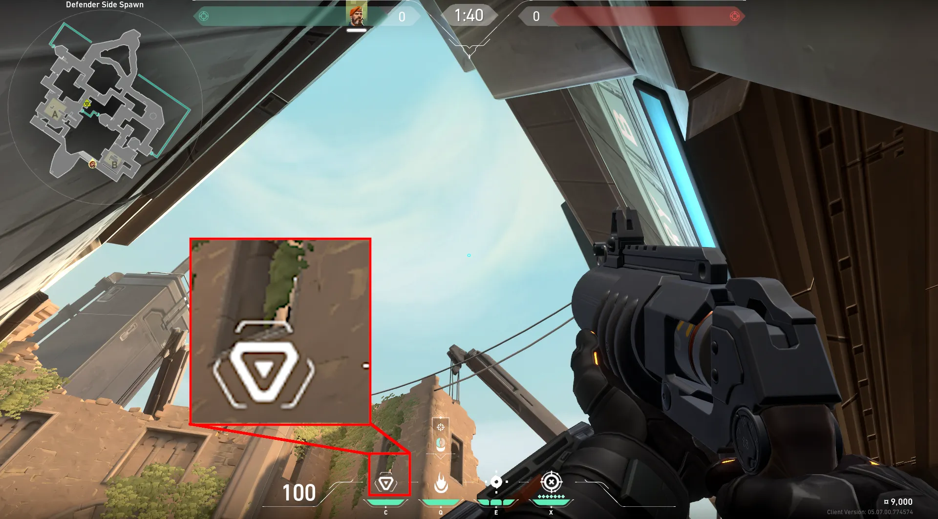 Brimstone Incendiary on Bind Defense Site A — step 2 of 3: Aim — line up the shot