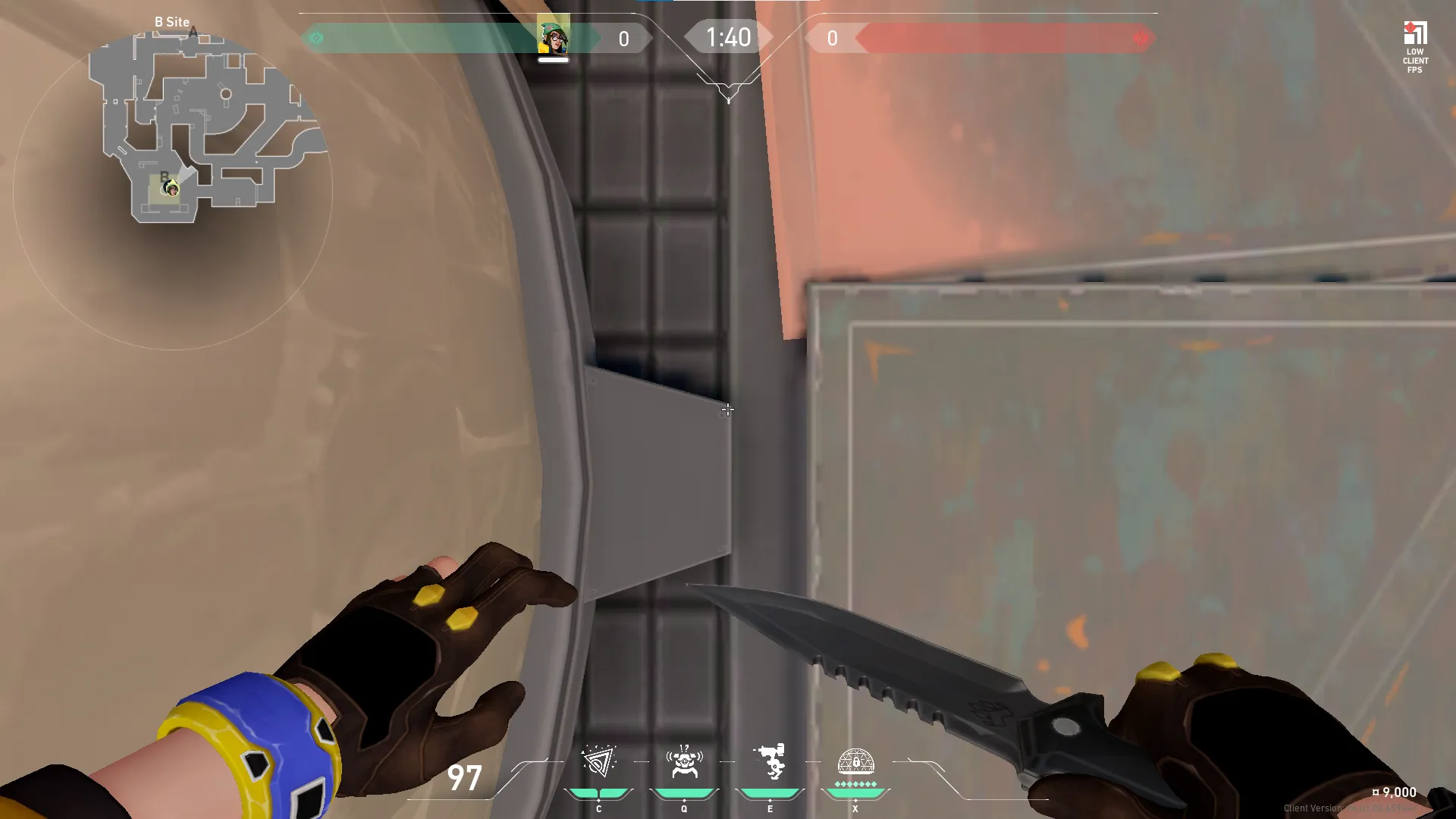 Killjoy Nanoswarm on Breeze Defense Site B — step 2 of 4: Aim — line up the shot