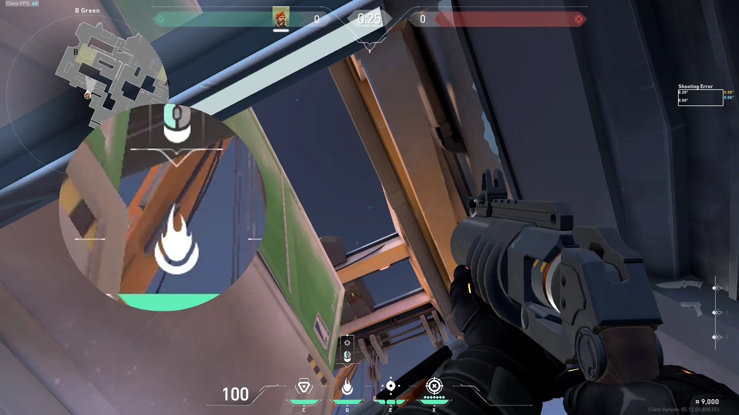 Brimstone Incendiary on Icebox Attack Site B — step 3 of 4: Aim — line up the shot