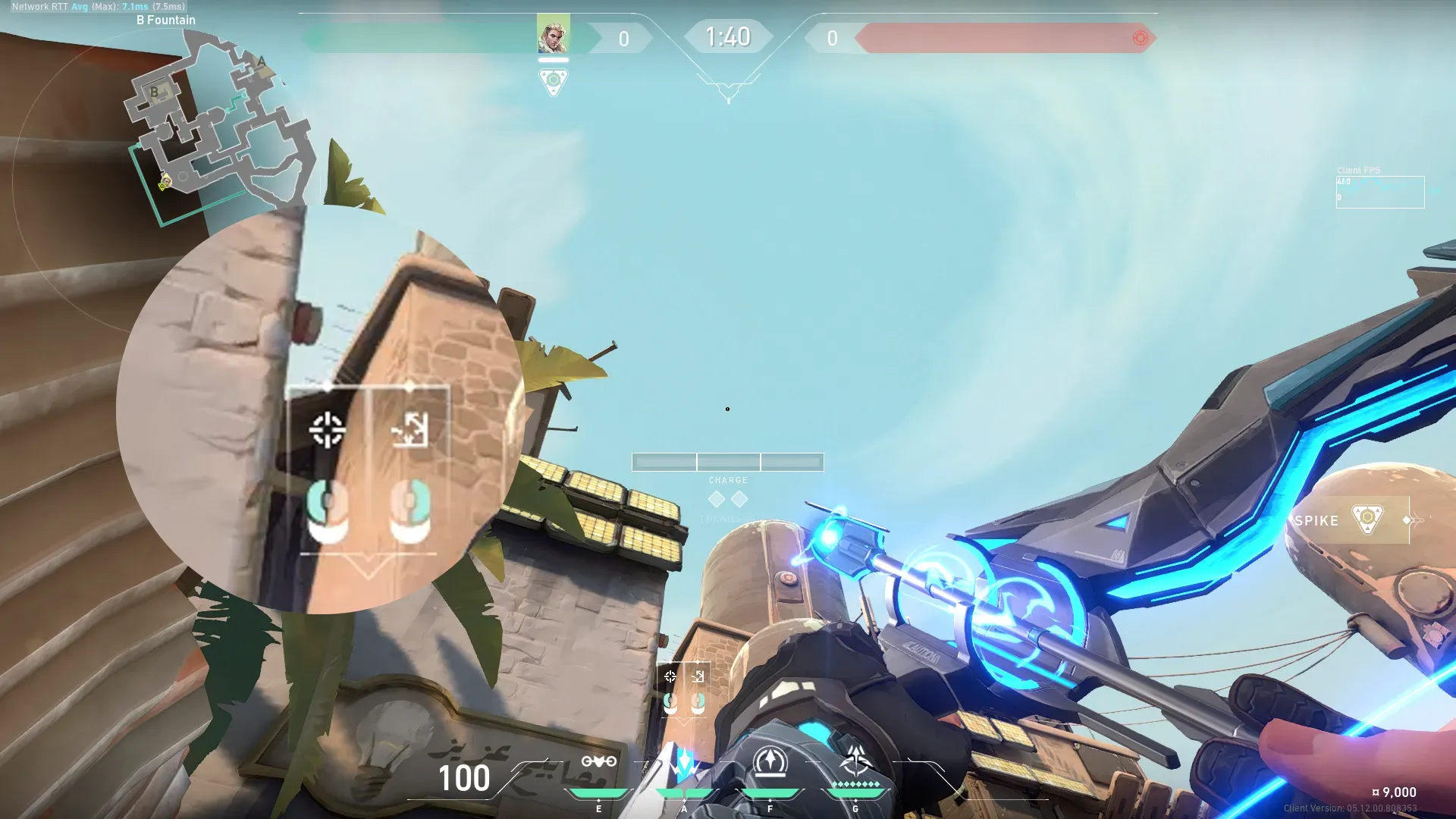 Sova Shock Bolt on Bind Defense Site B — step 2 of 3: Aim — line up the shot