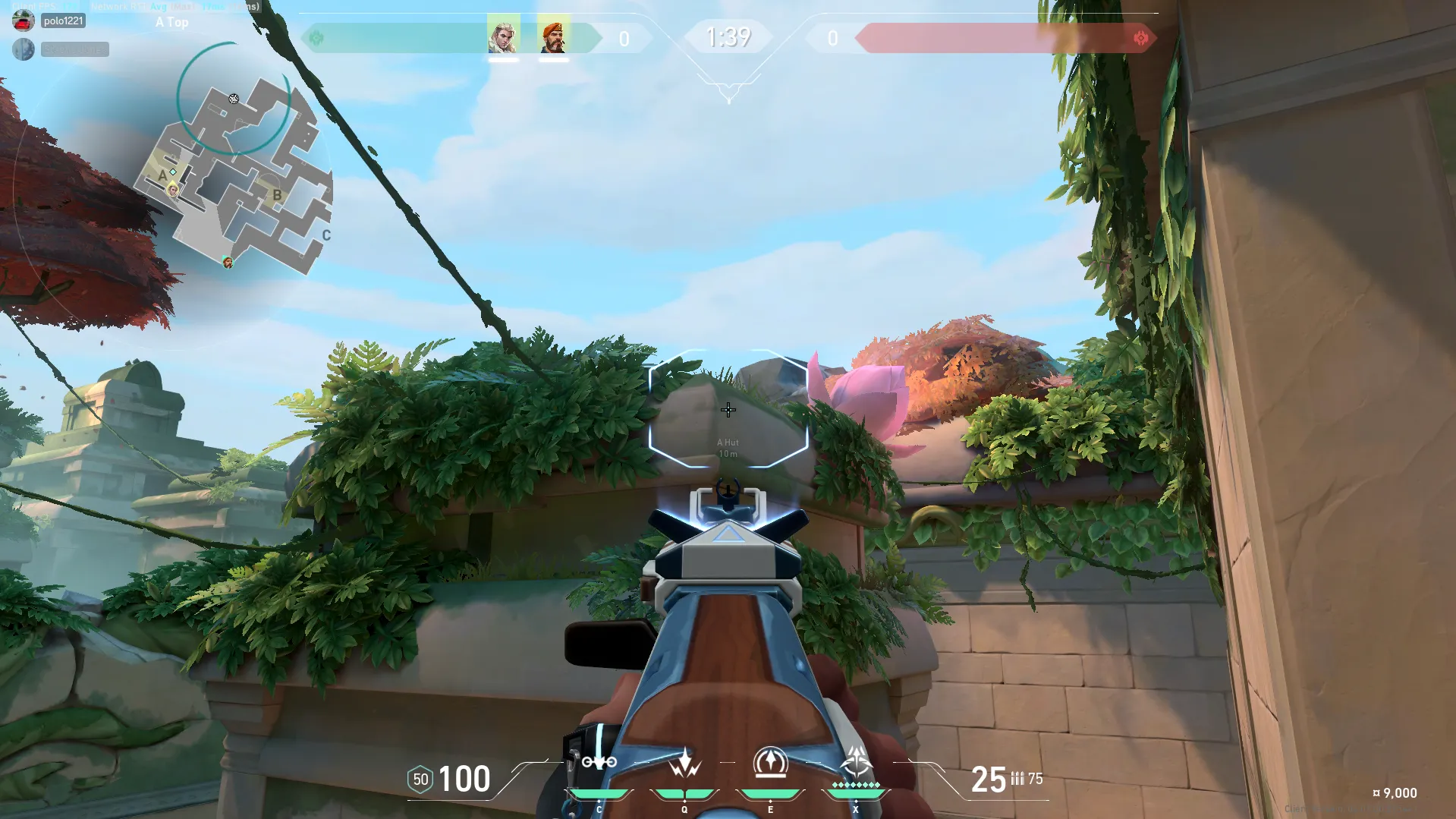 Sova Recon Bolt on Lotus Attack Site A — step 2 of 3: Aim — line up the shot