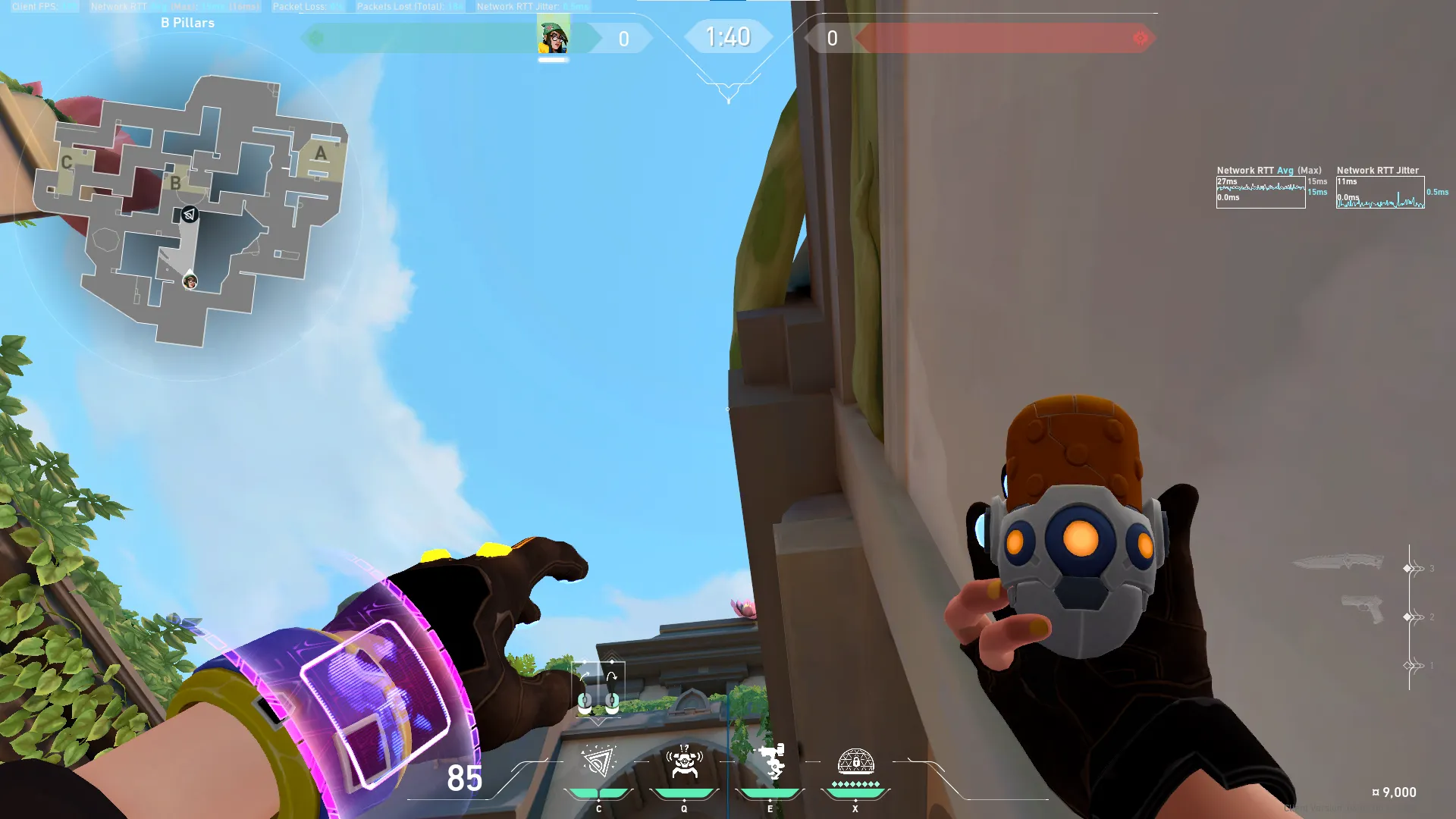 Killjoy Nanoswarm on Lotus Defense Site B — step 2 of 3: Aim — line up the shot