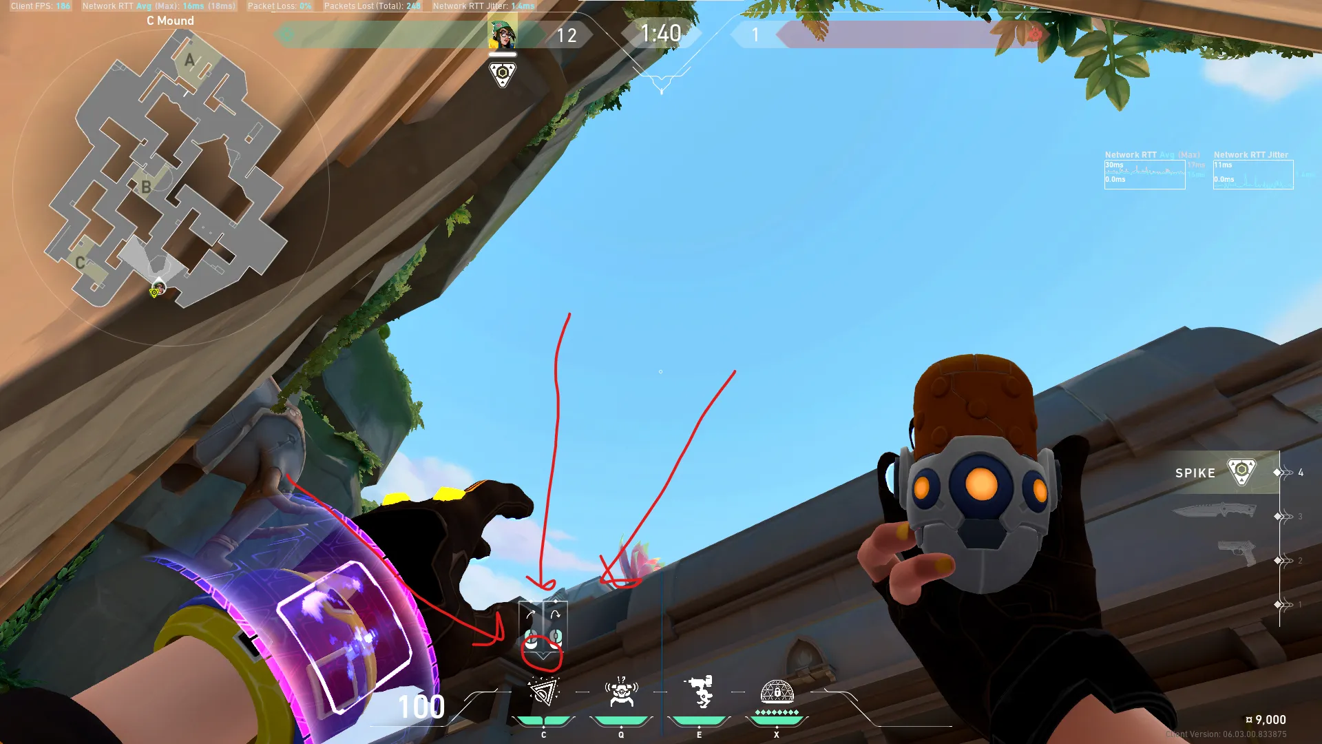 Killjoy Nanoswarm on Lotus Attack Site B — step 2 of 3: Aim — line up the shot