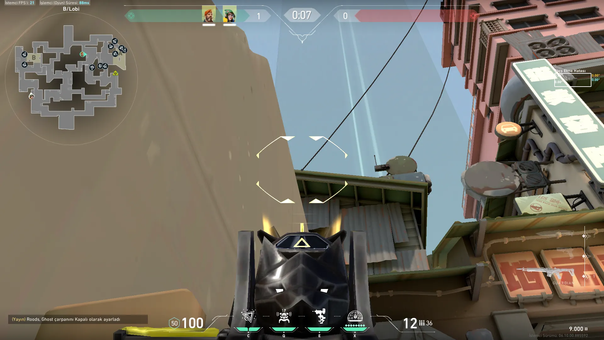 Killjoy Nanoswarm on Split Attack Site B — step 2 of 4: Aim — line up the shot