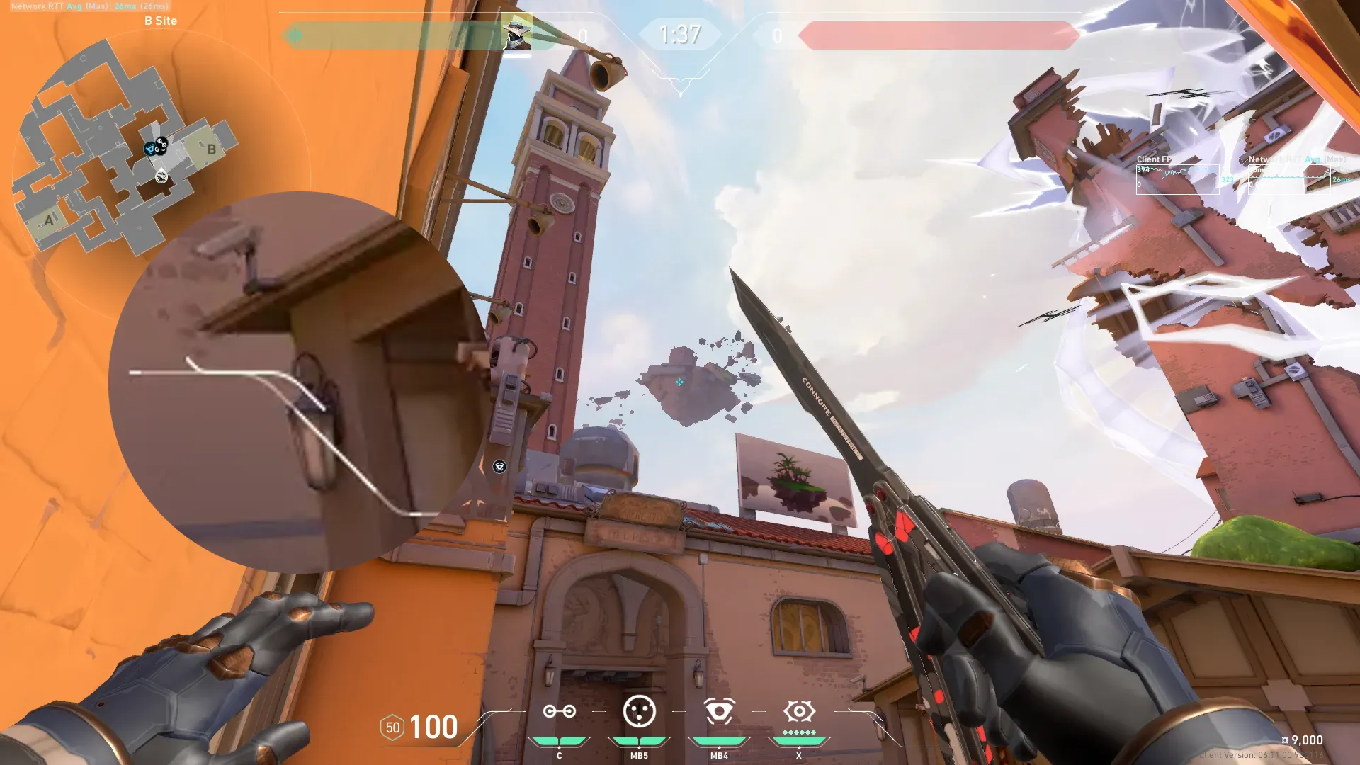Cypher Trapwire on Ascent Defense Site B — step 7 of 10: Aim — line up the shot