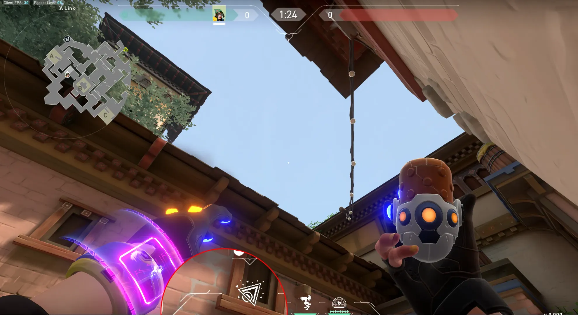 Killjoy Nanoswarm on Haven Defense Site A — step 2 of 4: Aim — line up the shot