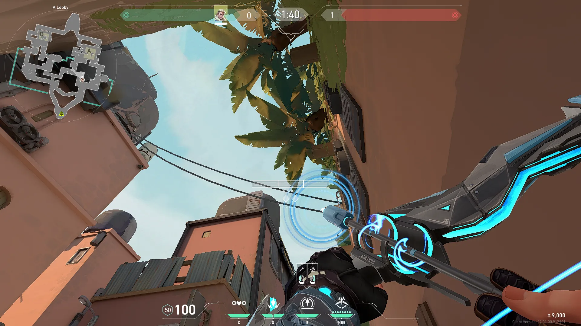 Sova Recon Bolt on Bind Attack Site A — step 2 of 4: Aim — line up the shot
