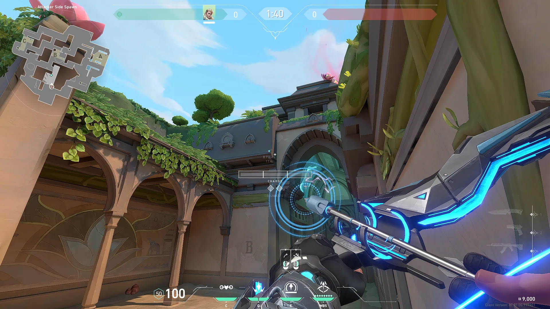 Sova Recon Bolt on Lotus Attack Site B — step 3 of 6: Aim — line up the shot