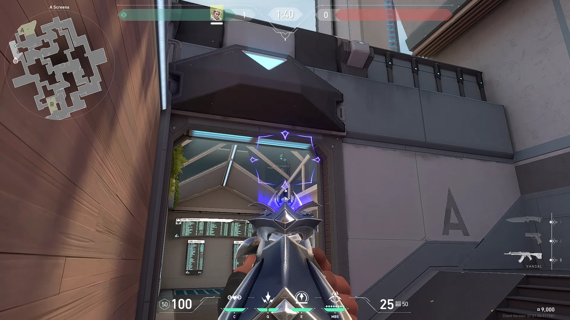 Sova Recon Bolt on Split Defense Site A — step 2 of 4: Aim — line up the shot