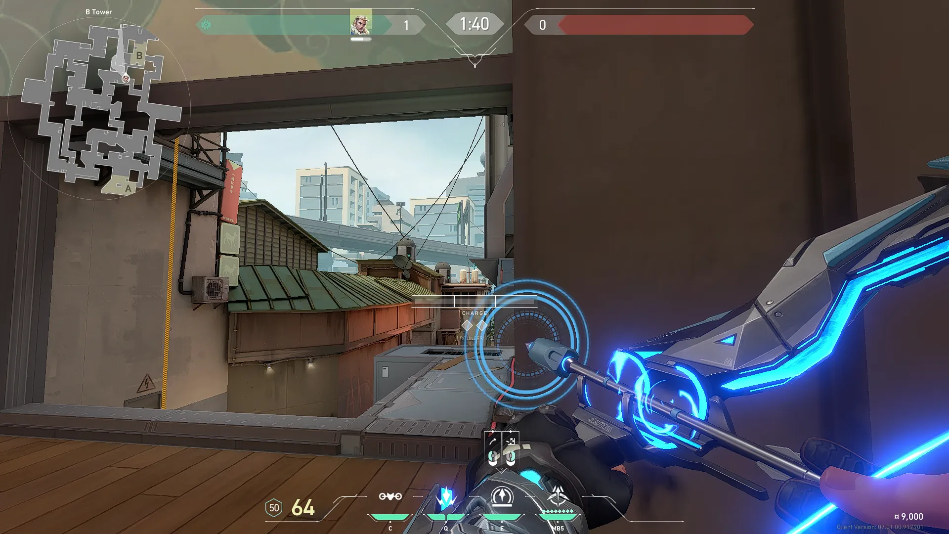 Sova Recon Bolt on Split Defense Site B — step 2 of 3: Aim — line up the shot