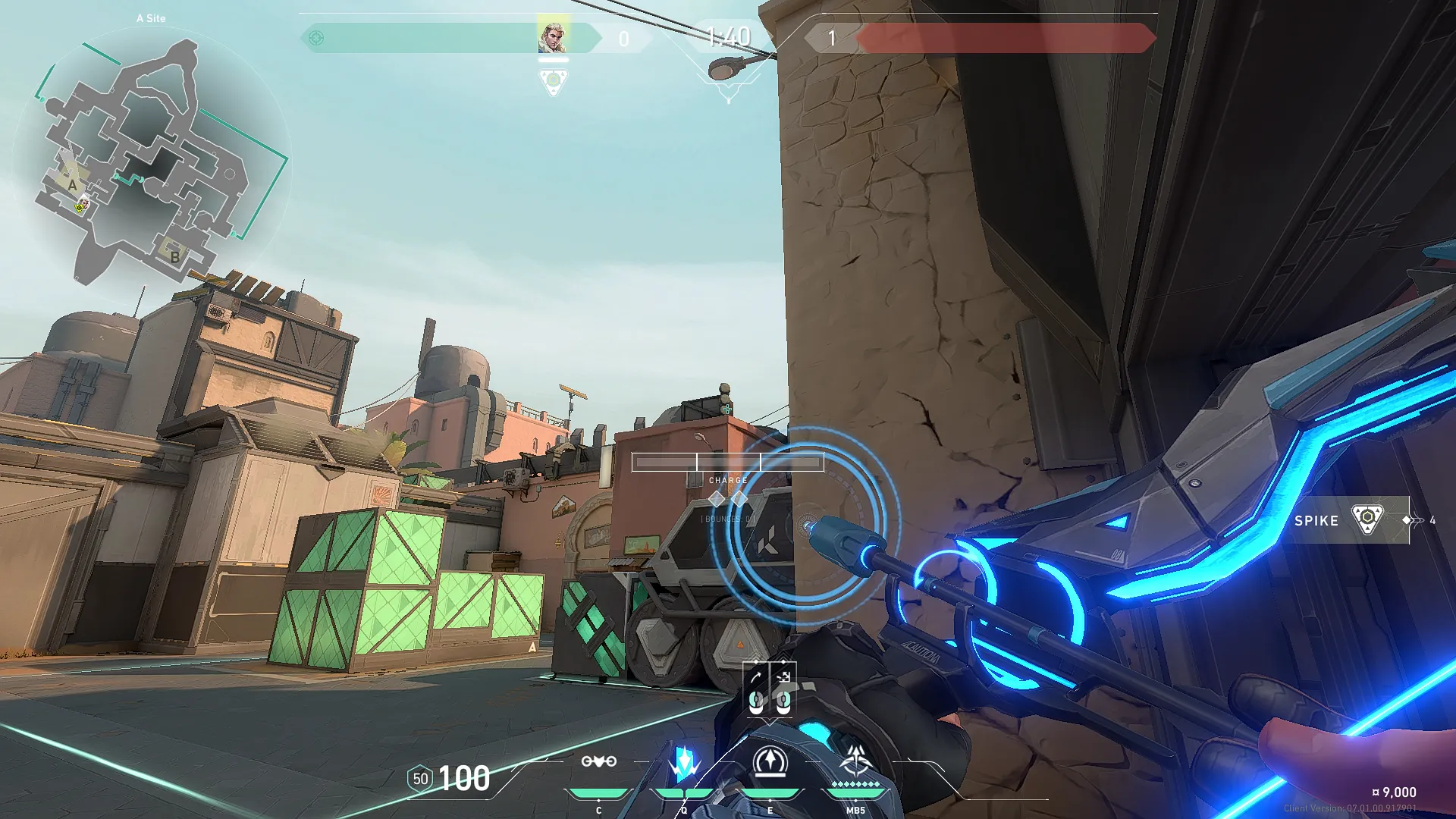 Sova Recon Bolt on Bind Defense Site A — step 2 of 3: Aim — line up the shot