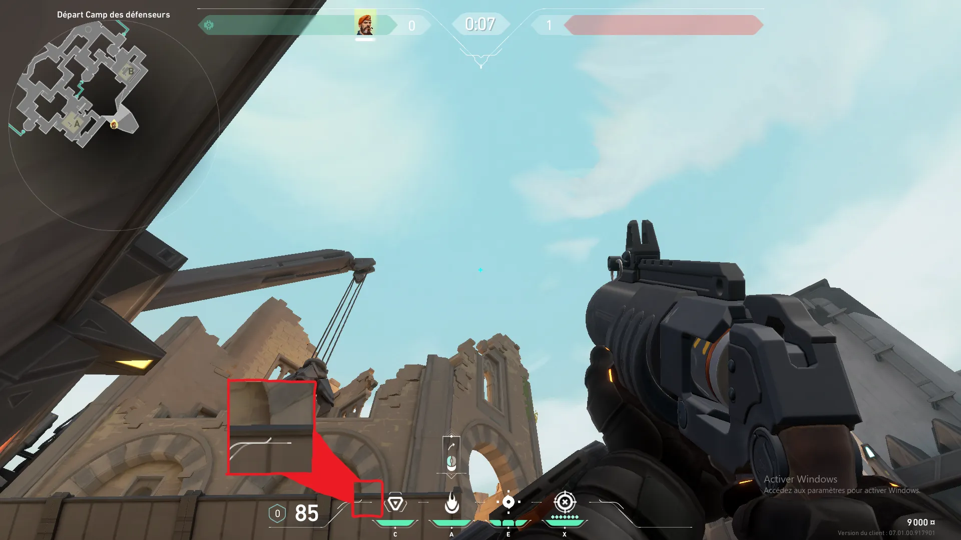 Brimstone Incendiary on Bind Defense Site B — step 2 of 3: Aim — line up the shot