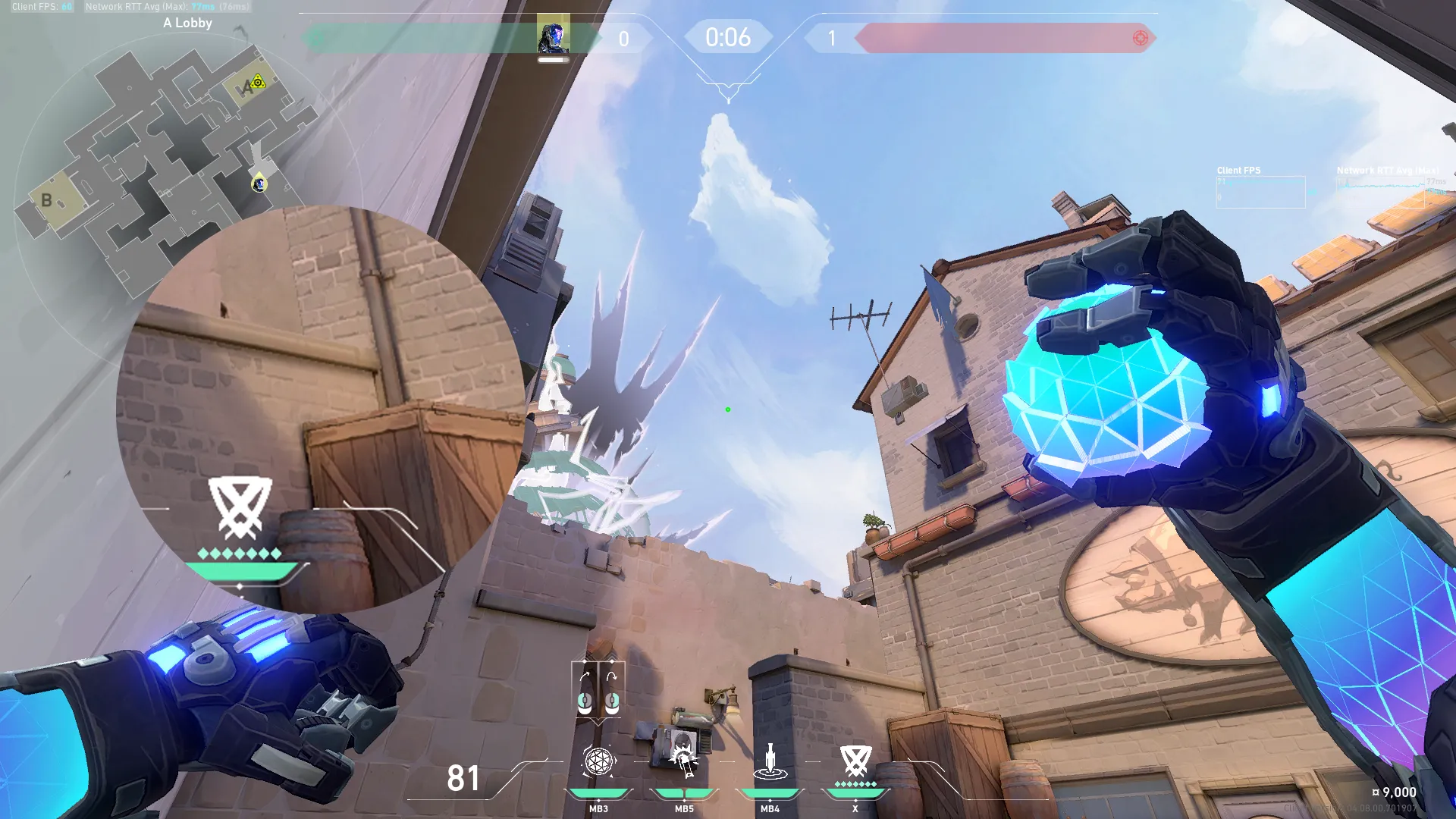 KAY/O Frag_Ment on Ascent Attack Site A — step 2 of 3: Aim — line up the shot