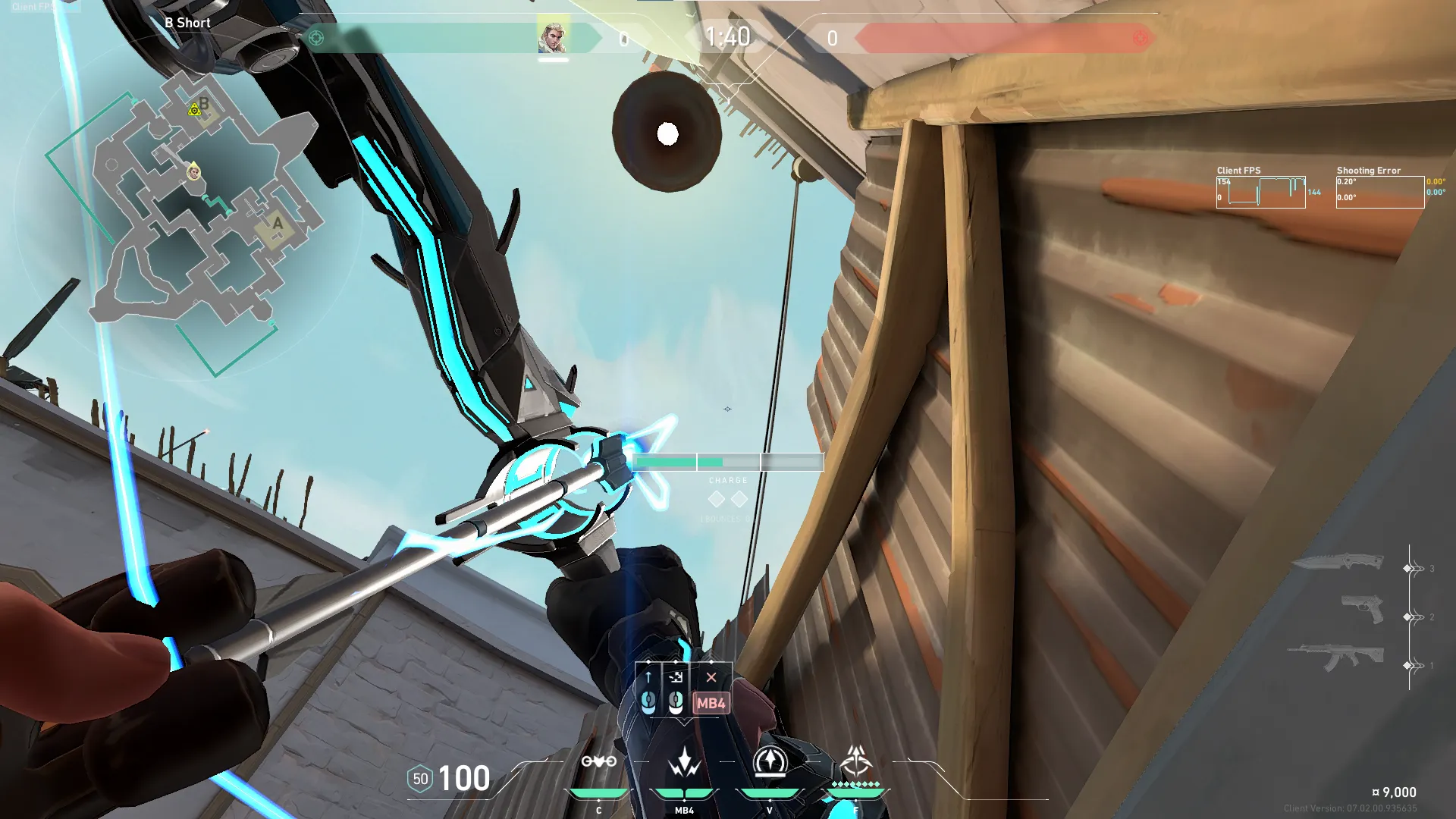 Sova Shock Bolt on Bind Attack Site B — step 2 of 4: Aim — line up the shot