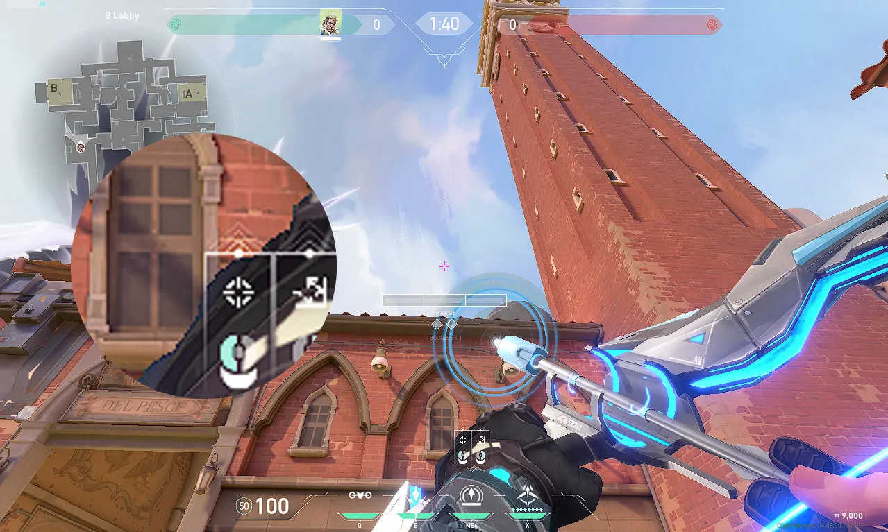 Sova Recon Bolt on Ascent Attack Site B — step 2 of 3: Aim — line up the shot