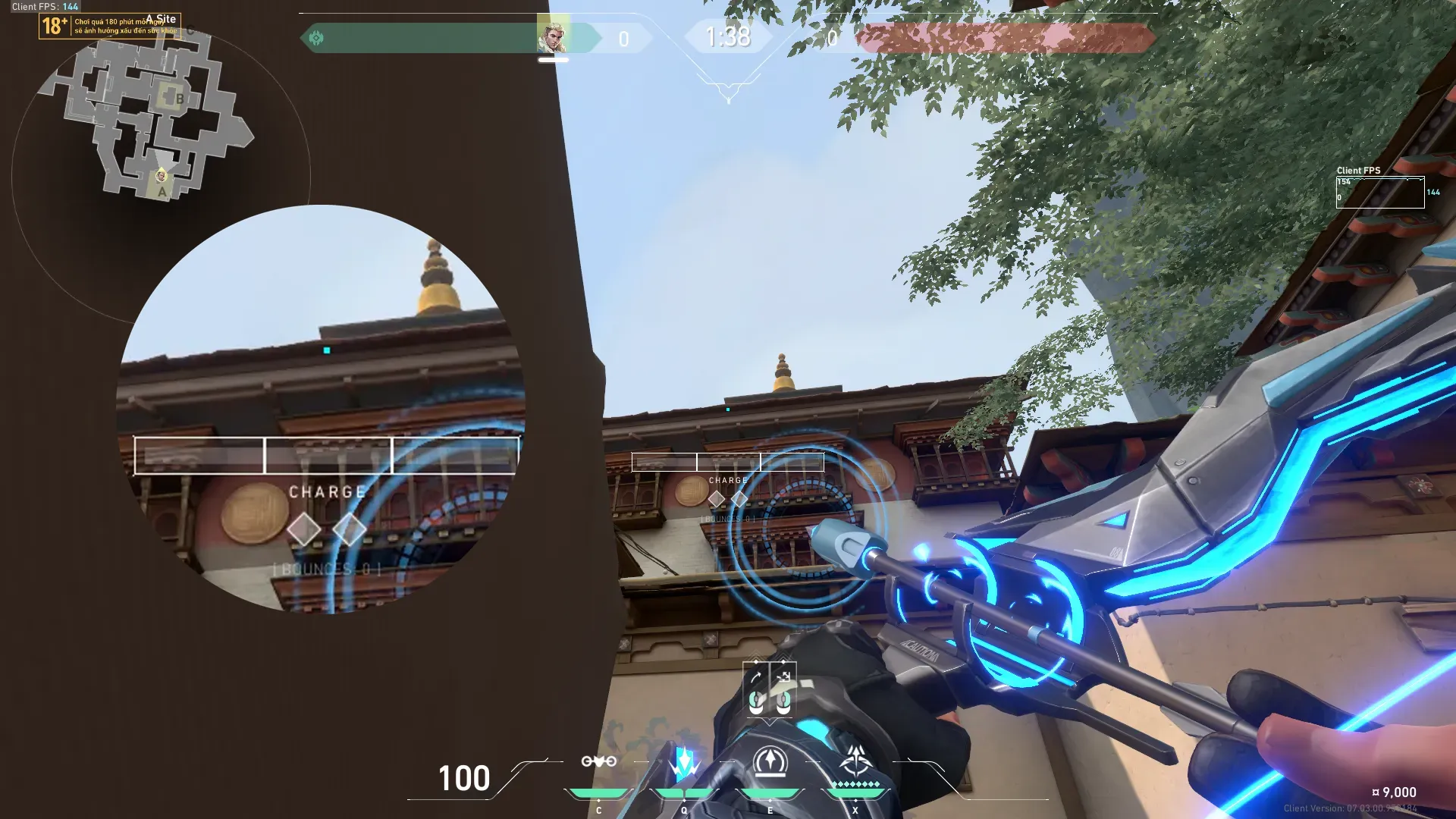 Sova Recon Bolt on Haven Defense Site B — step 2 of 3: Aim — line up the shot