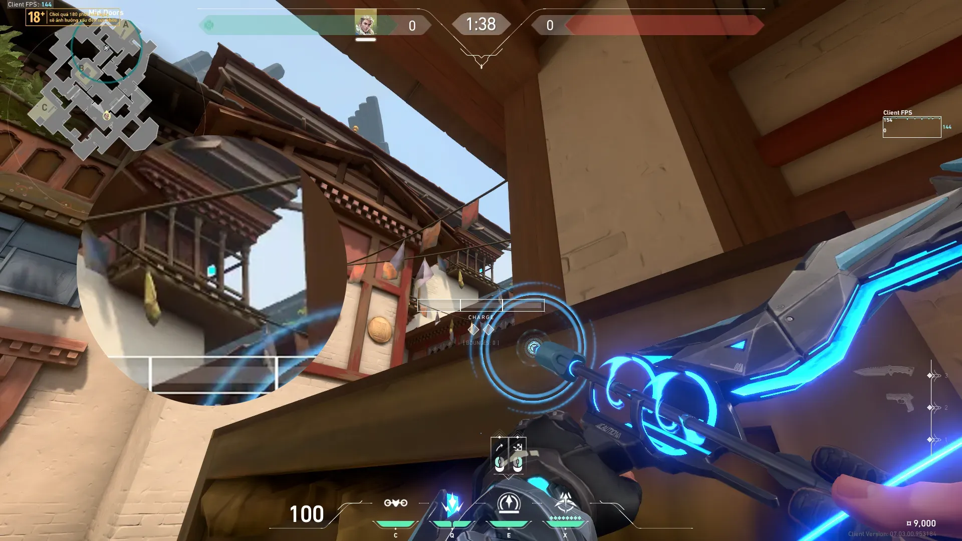 Sova Recon Bolt on Haven Attack Site A — step 2 of 3: Aim — line up the shot