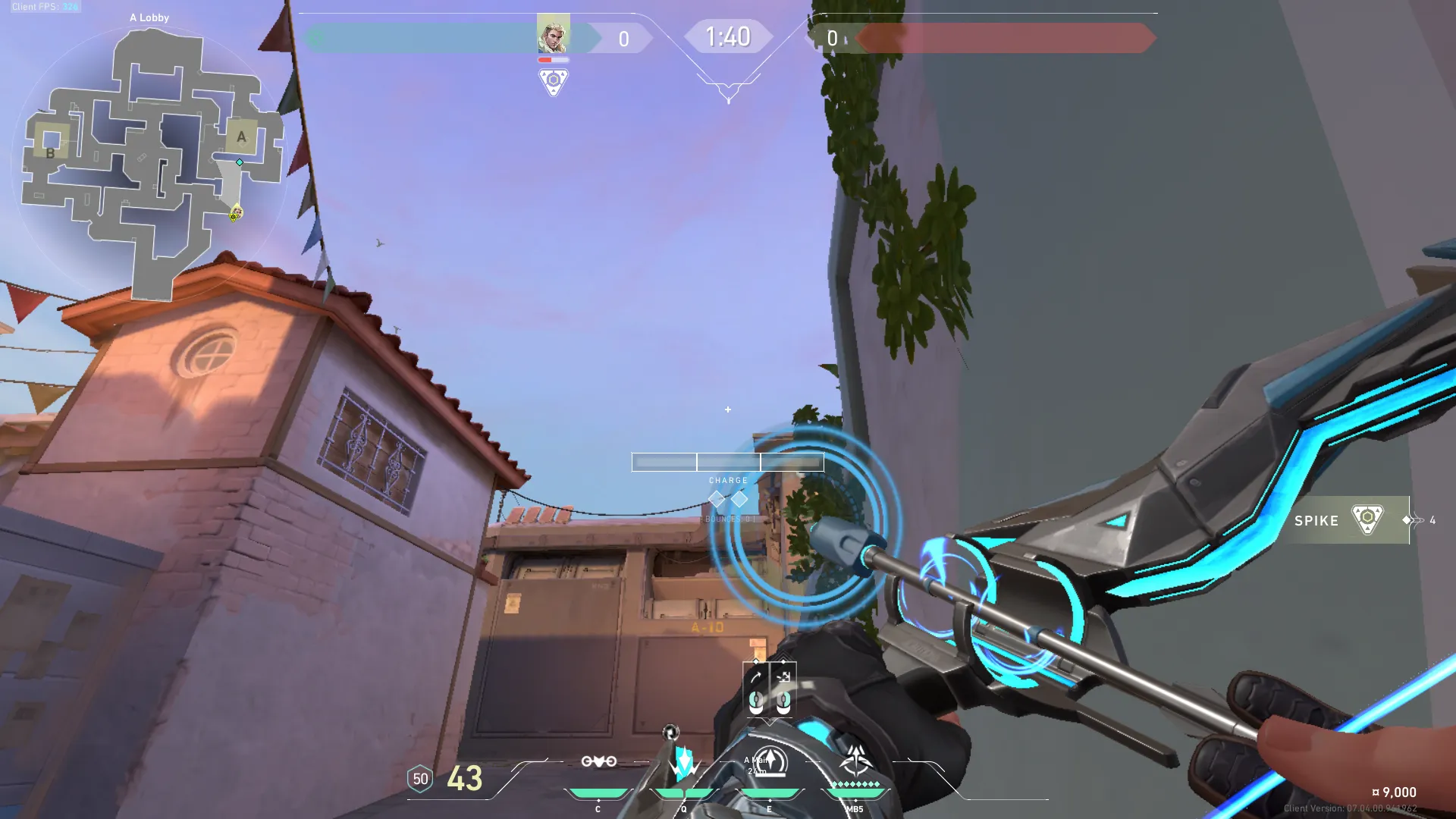 Sova Recon Bolt on Sunset Attack Site A — step 3 of 4: Aim — line up the shot