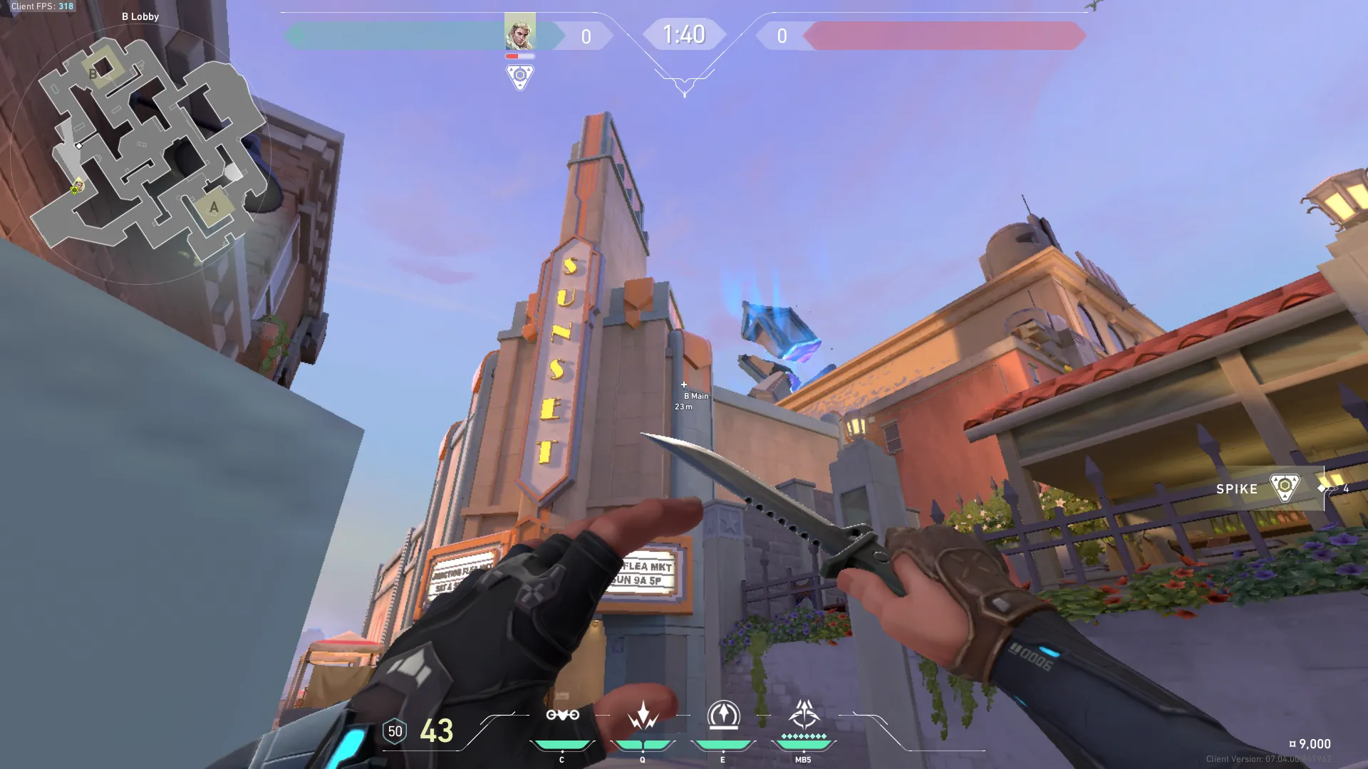 Sova Recon Bolt on Sunset Attack Site B — step 3 of 5: Aim — line up the shot