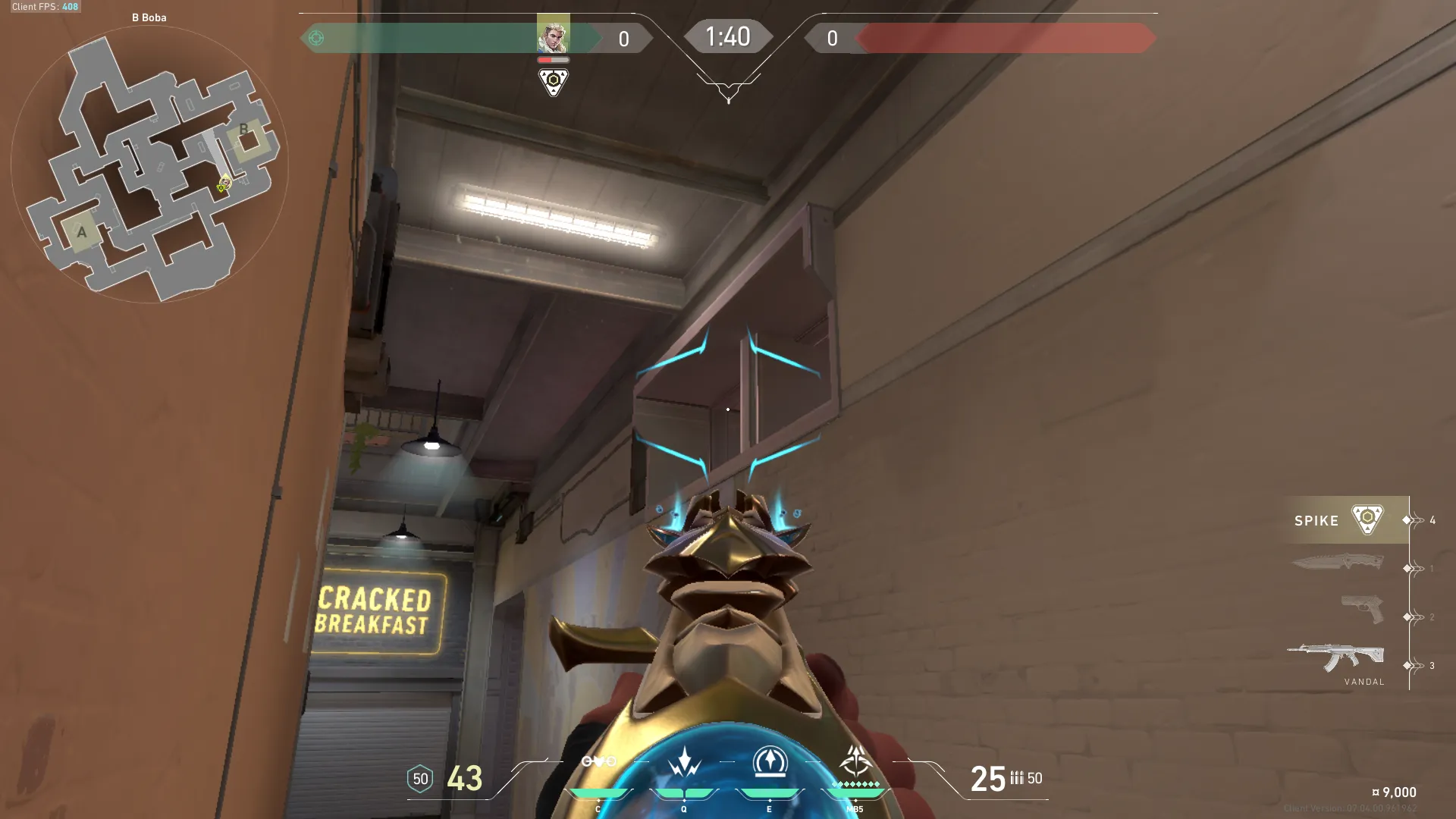 Sova Recon Bolt on Sunset Defense Site B — step 2 of 3: Aim — line up the shot