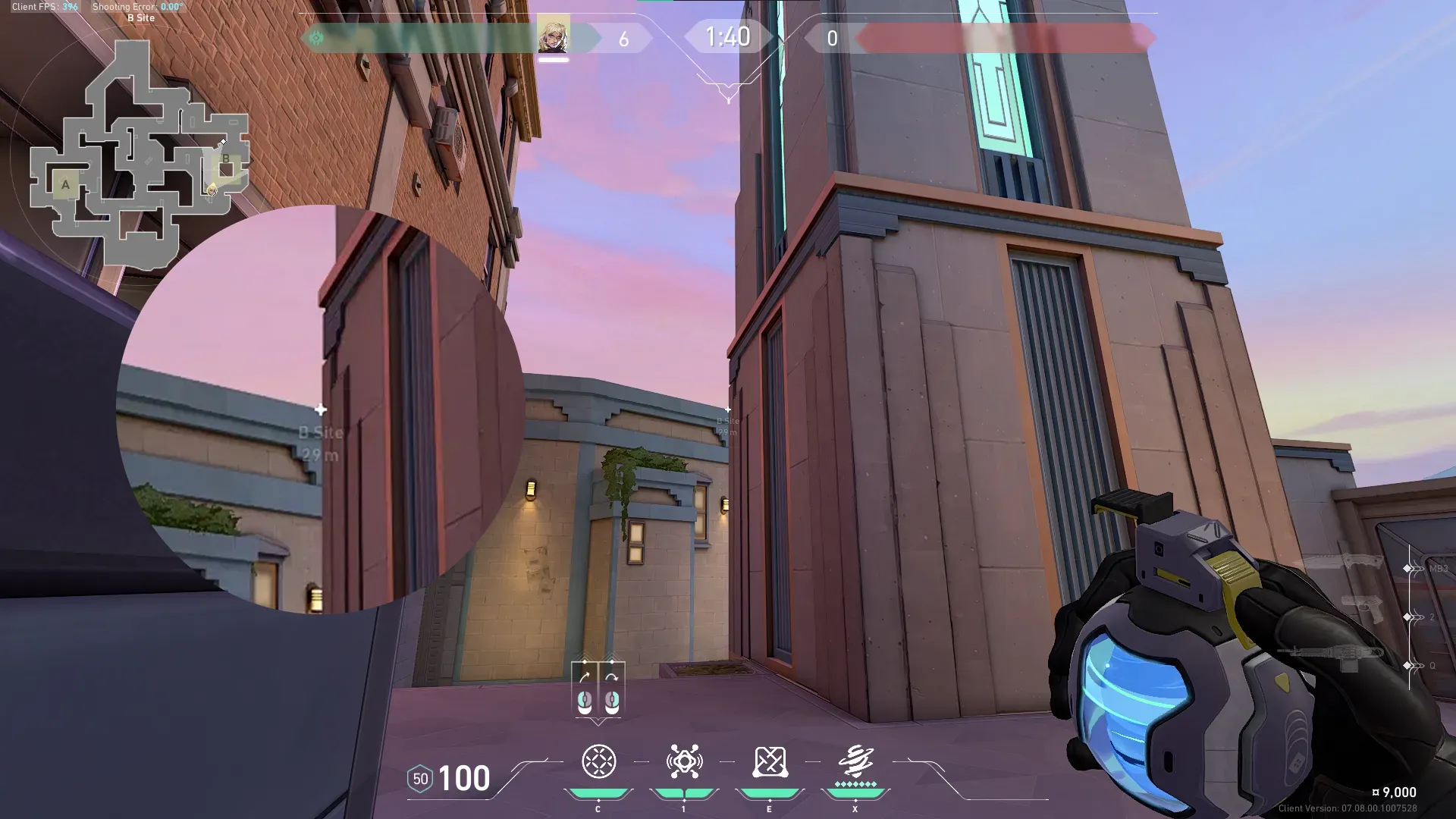 Deadlock GravNet on Sunset Defense Site B — step 2 of 3: Aim — line up the shot