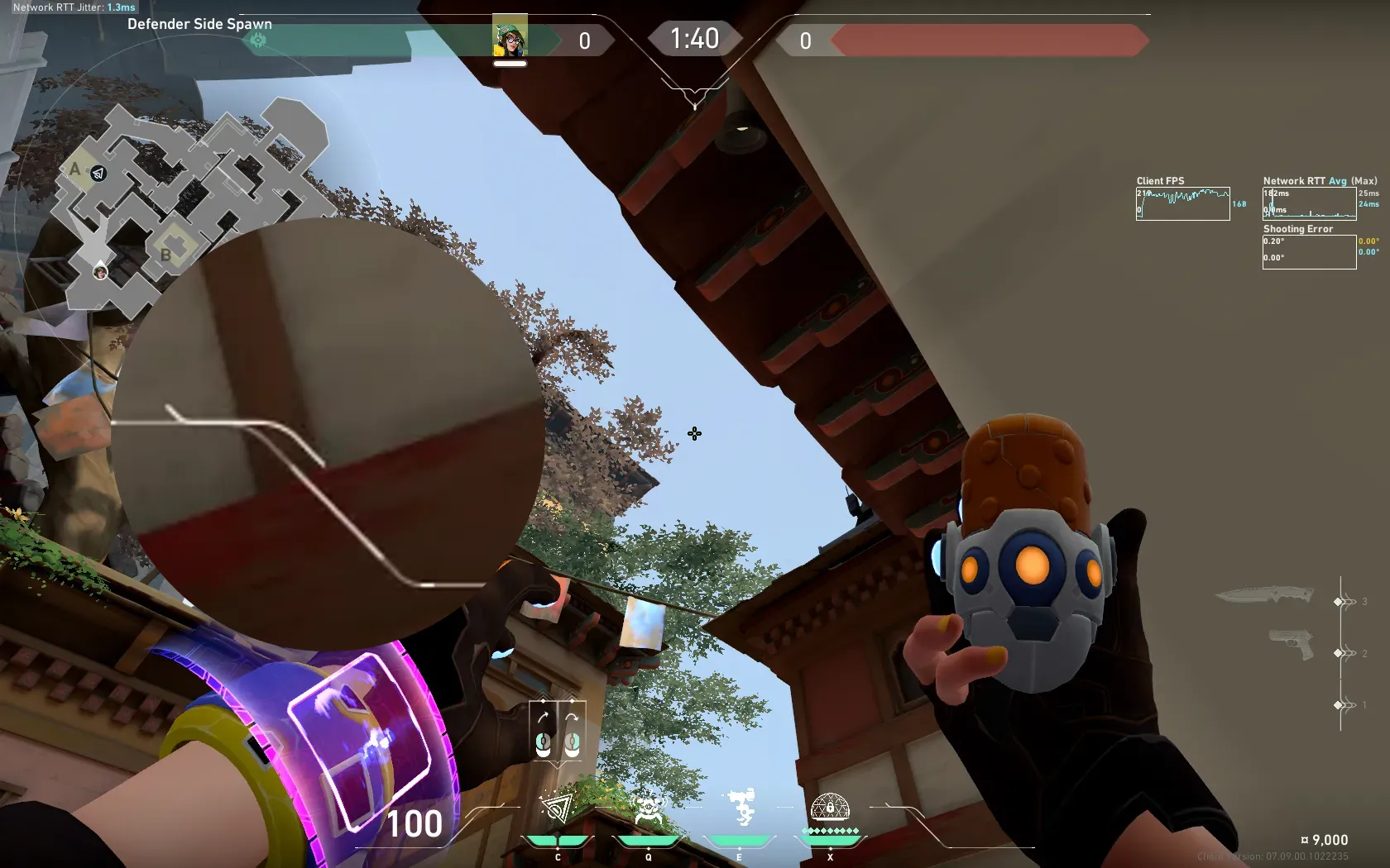 Killjoy Nanoswarm on Haven Defense Site A — step 2 of 3: Aim — line up the shot