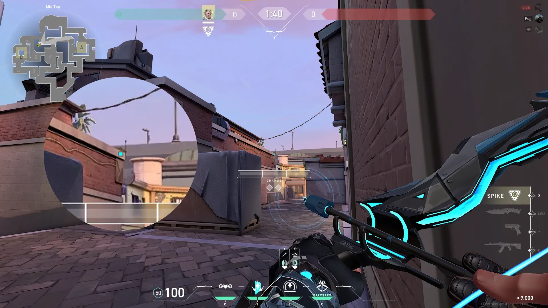 Sova Recon Bolt on Sunset Defense Site A — step 2 of 3: Aim — line up the shot