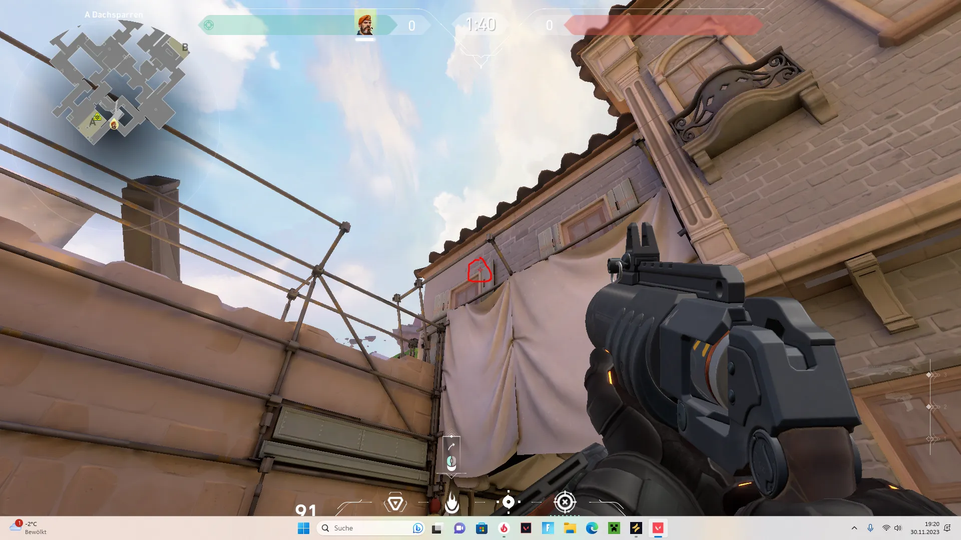Brimstone Incendiary on Ascent Attack Site A — step 2 of 3: Aim — line up the shot
