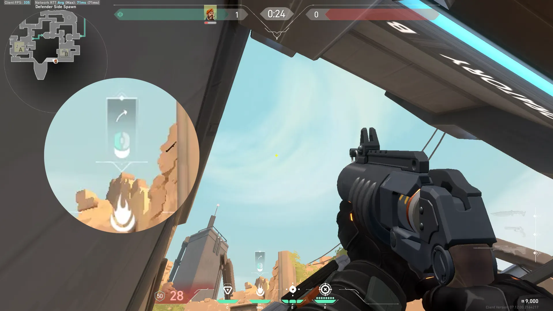 Brimstone Incendiary on Bind Defense Site A — step 2 of 3: Aim — line up the shot