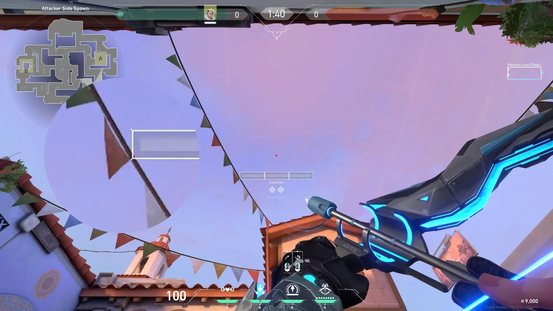 Sova Recon Bolt on Sunset Attack Site A — step 2 of 3: Aim — line up the shot