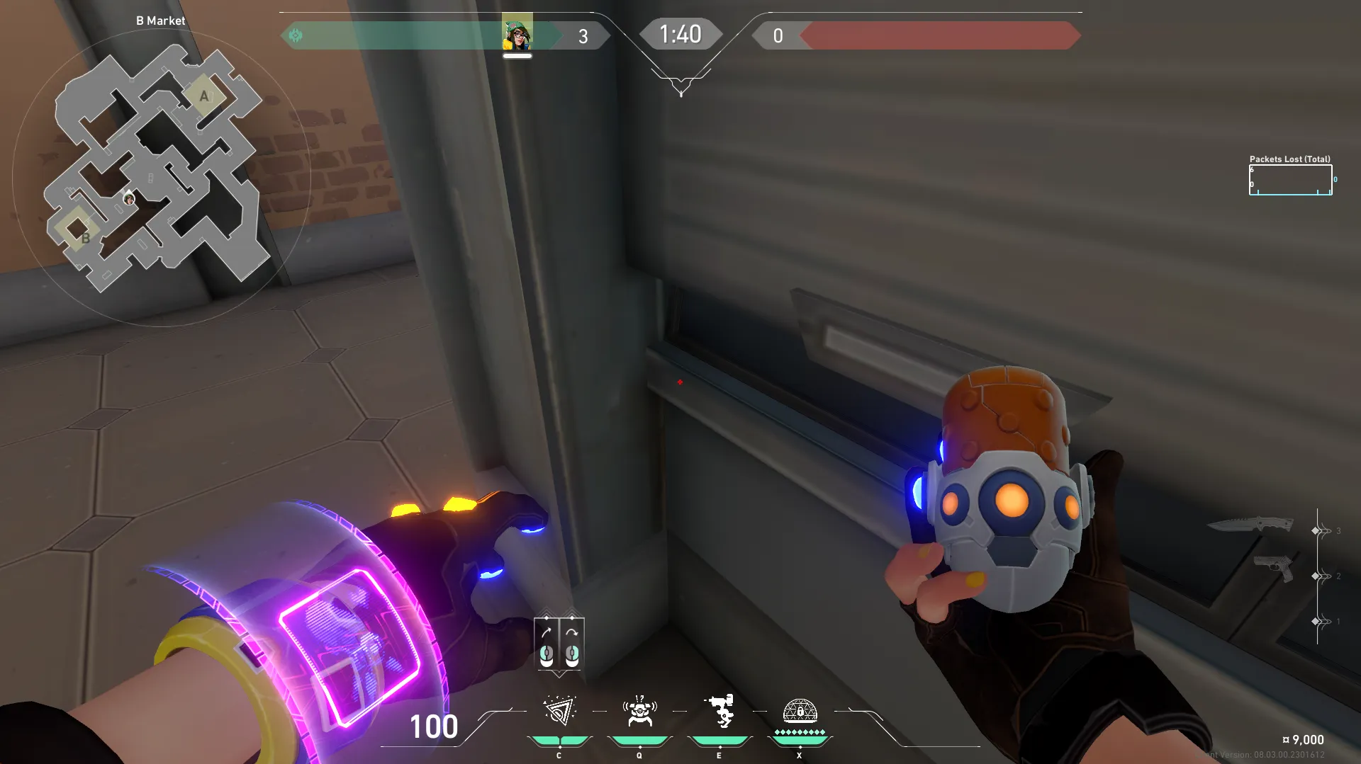Killjoy Nanoswarm on Sunset Defense Site B — step 2 of 3: Aim — line up the shot