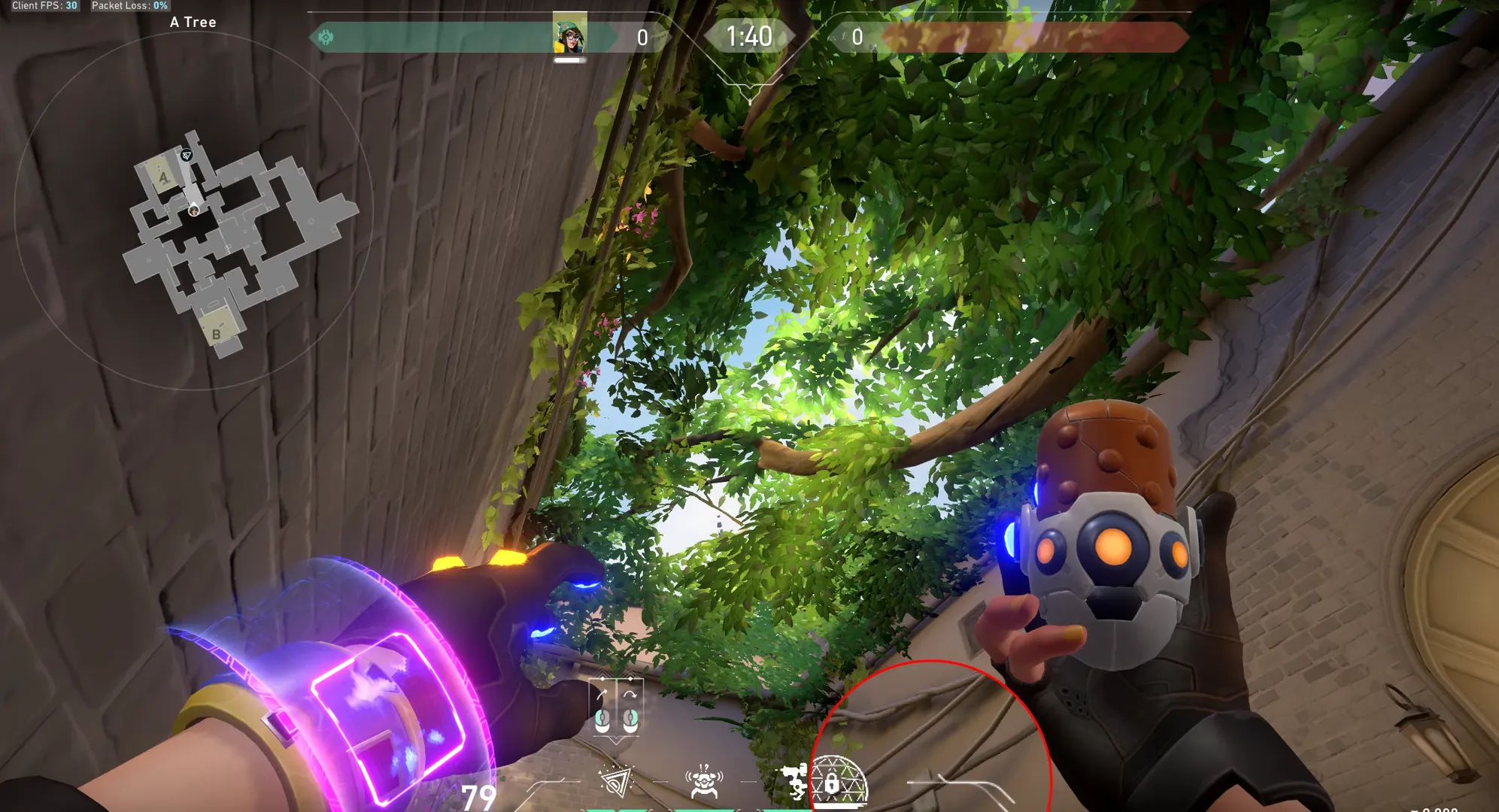 Killjoy Nanoswarm on Ascent Defense Site A — step 2 of 3: Aim — line up the shot