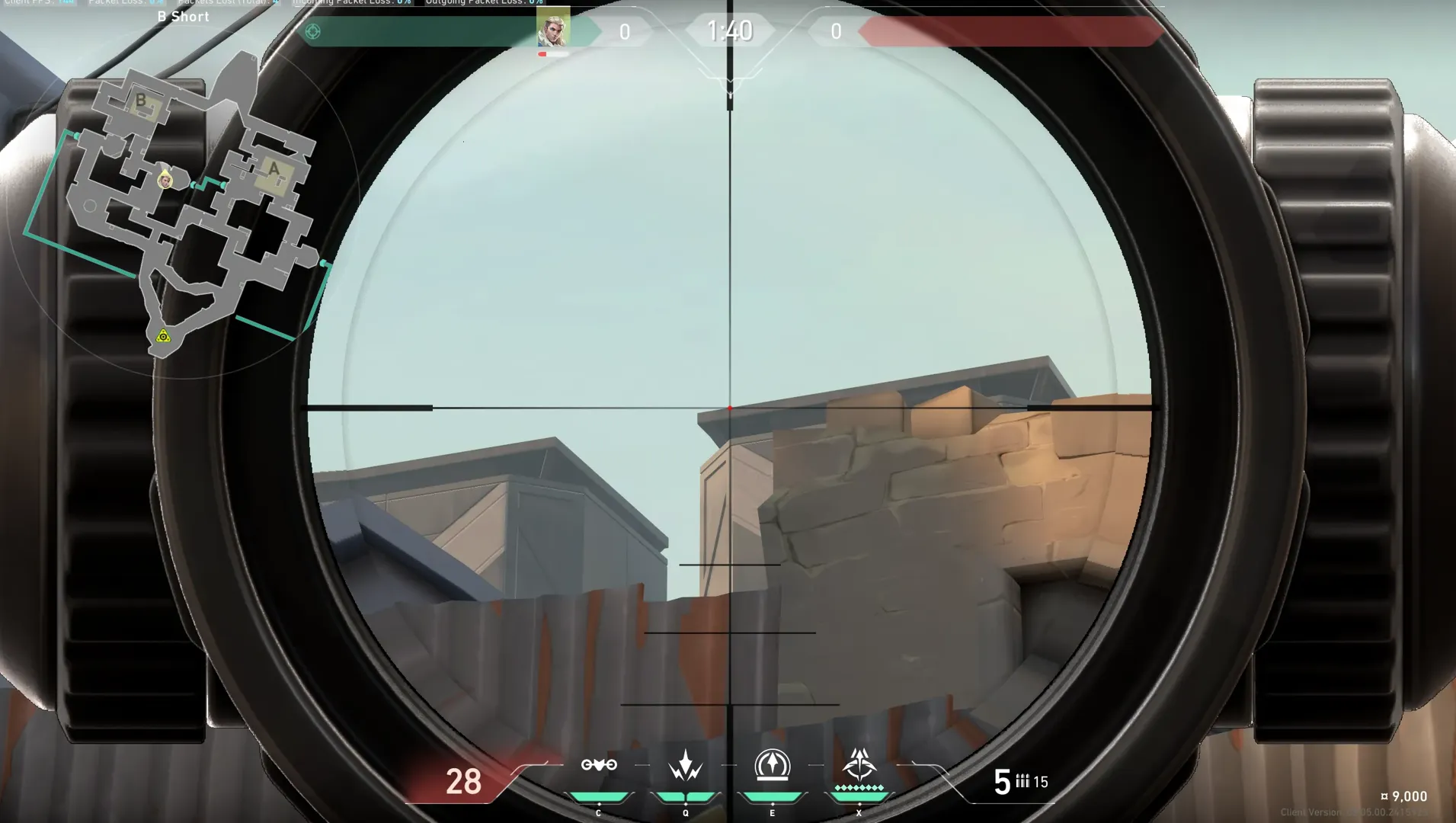 Sova Recon Bolt on Bind Attack Site B — step 2 of 3: Aim — line up the shot