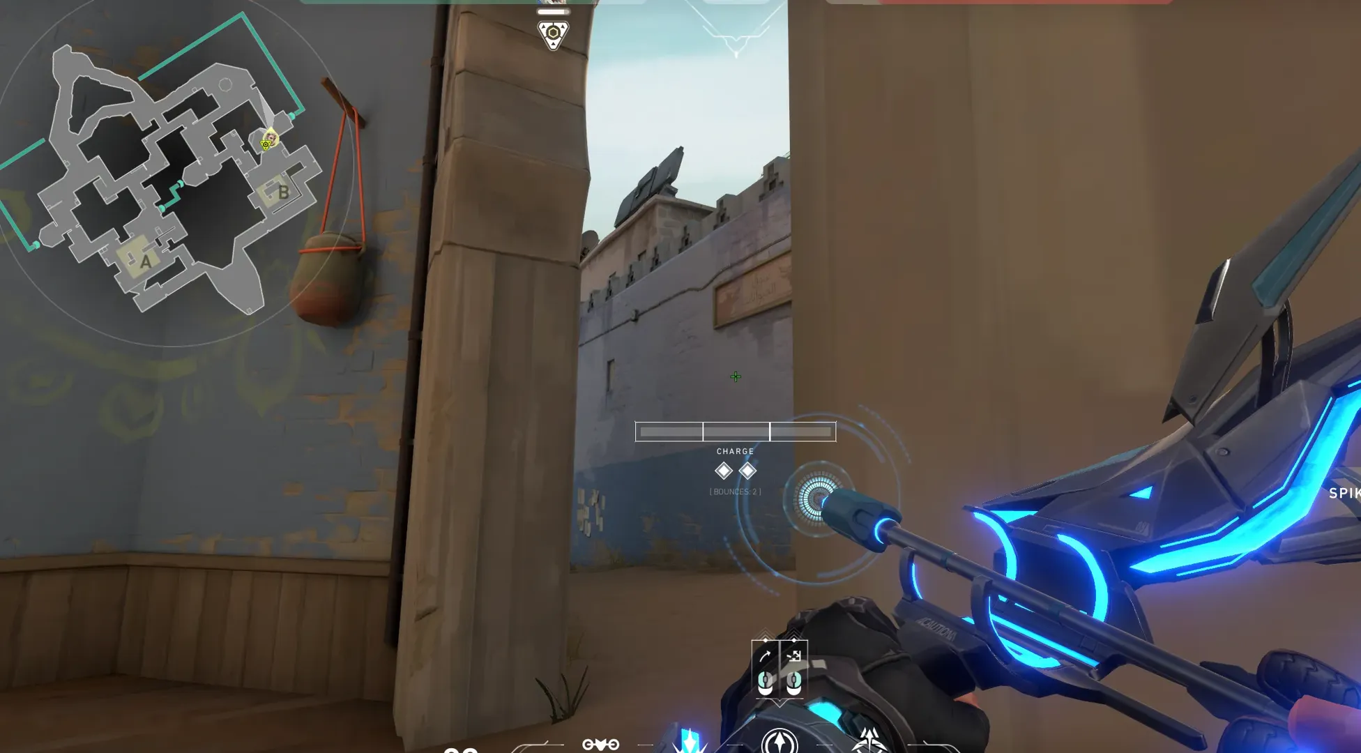 Sova Recon Bolt on Bind Defense Site B — step 2 of 3: Aim — line up the shot