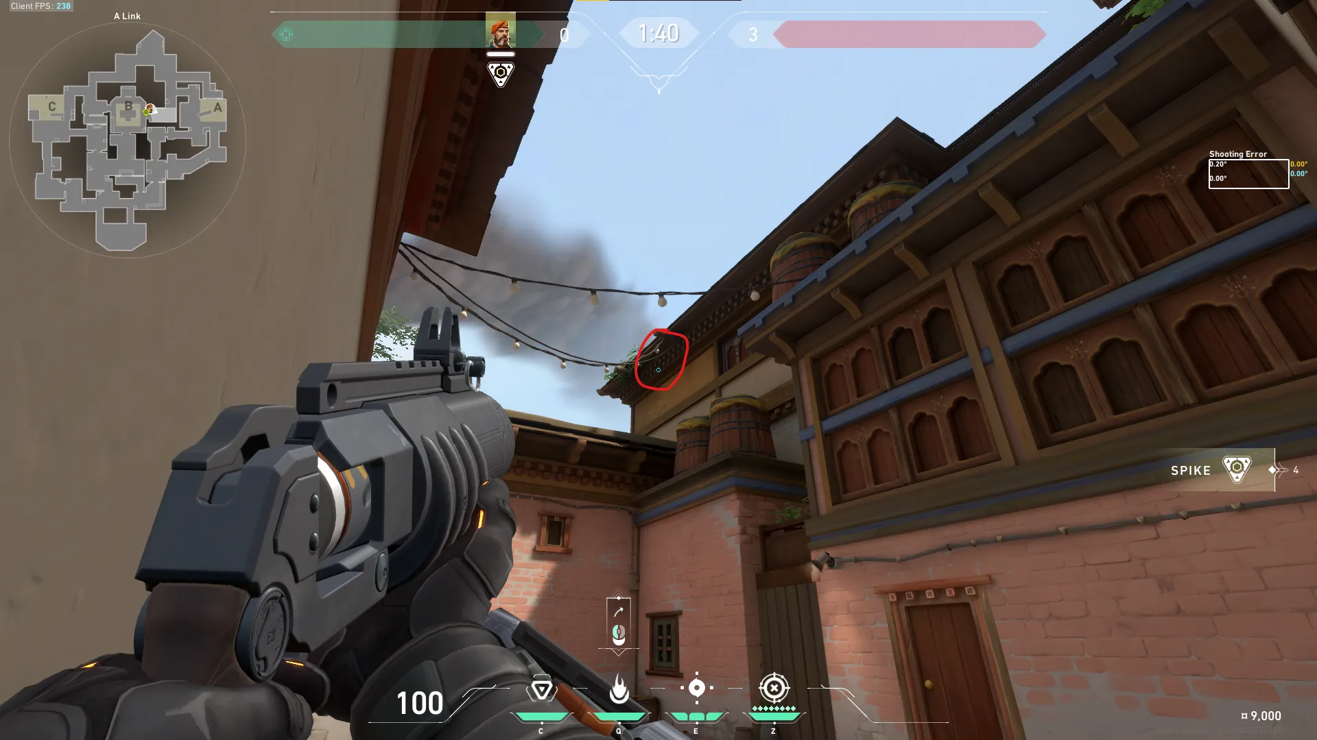 Brimstone Incendiary on Haven Defense Site A — step 2 of 4: Aim — line up the shot