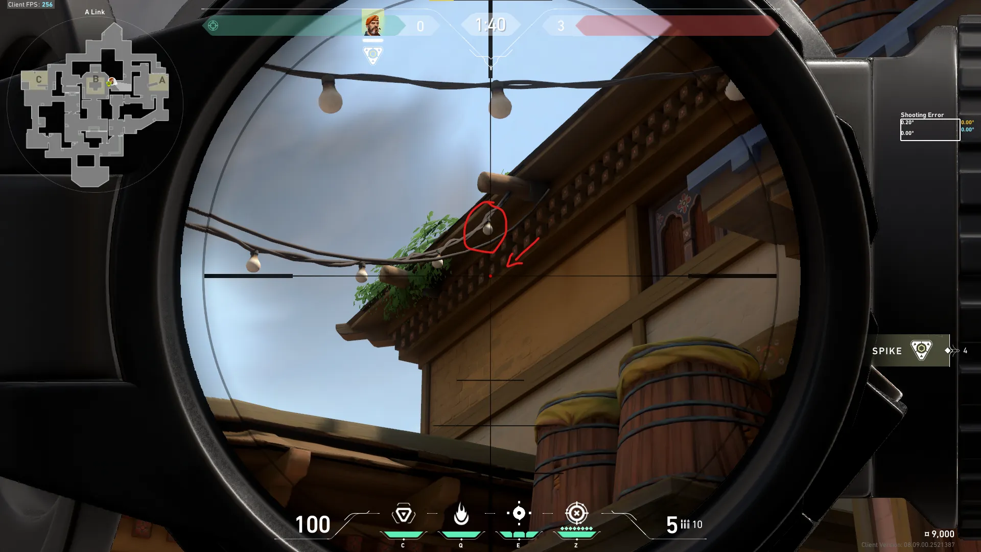 Brimstone Incendiary on Haven Defense Site A — step 3 of 4: Aim — line up the shot