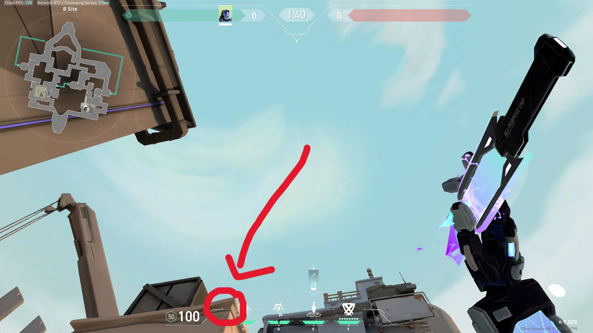 KAY/O Zero_Point on Bind Defense Site B — step 2 of 3: Aim — line up the shot
