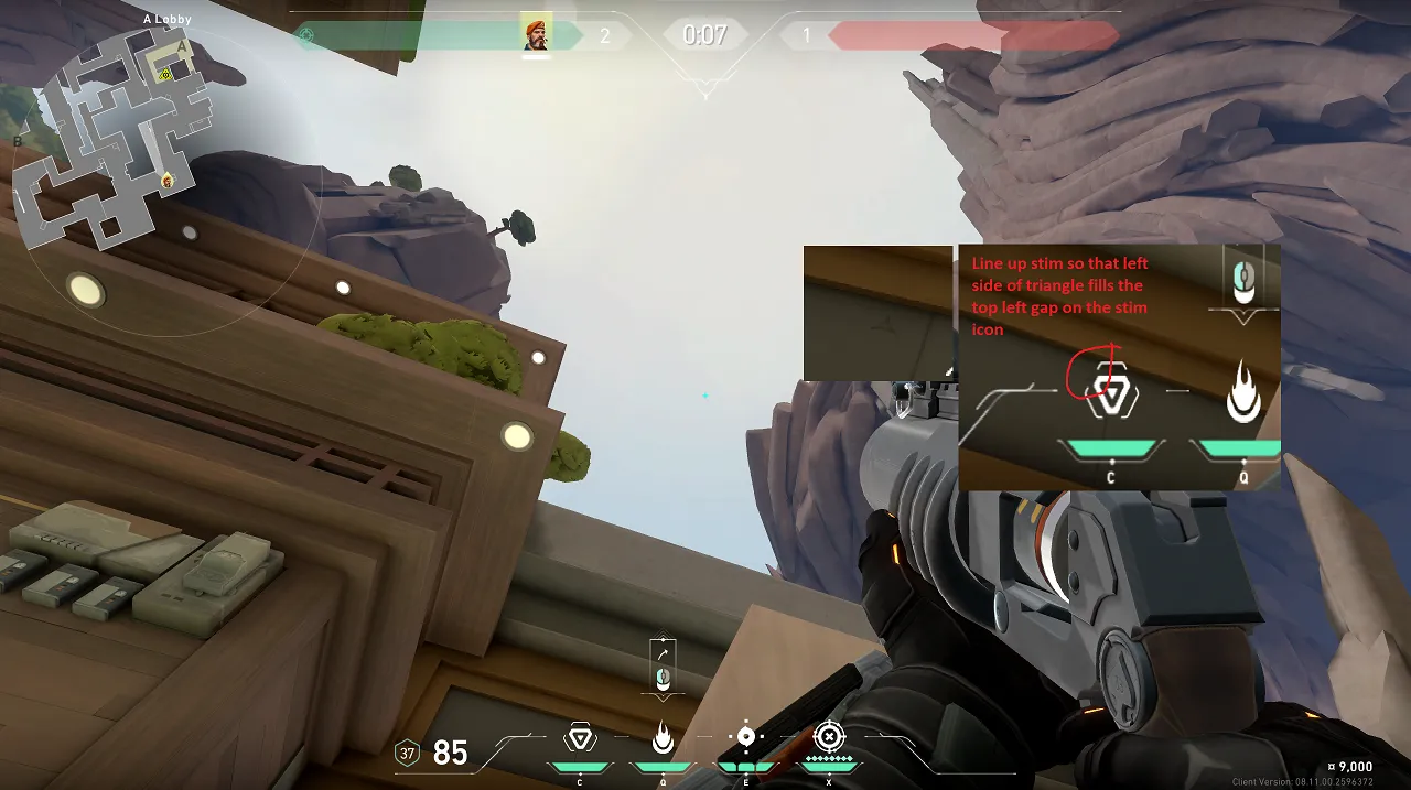 Brimstone Incendiary on Abyss Attack Site A — step 3 of 4: Aim — line up the shot