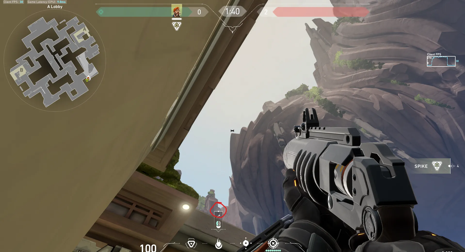 Brimstone Incendiary on Abyss Attack Site A — step 2 of 3: Aim — line up the shot
