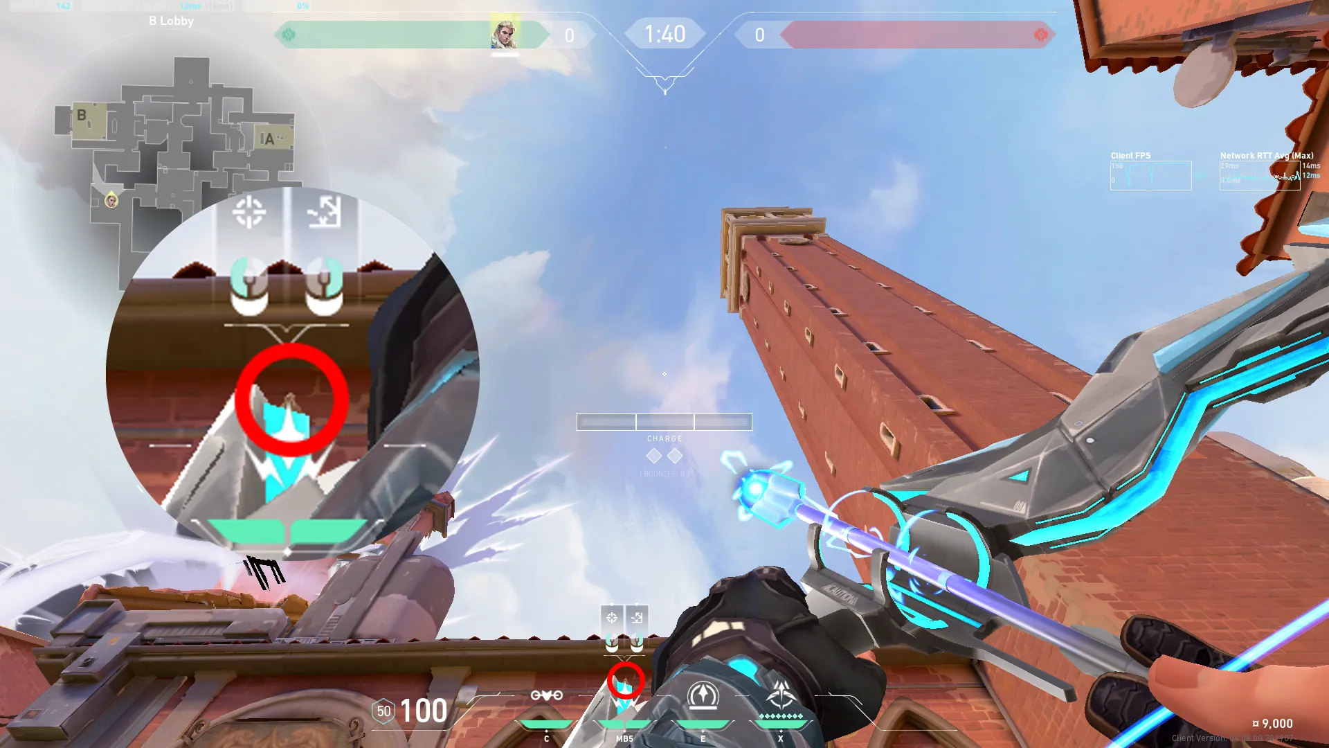 Sova Shock Bolt on Ascent Attack Site B — step 2 of 4: Aim — line up the shot