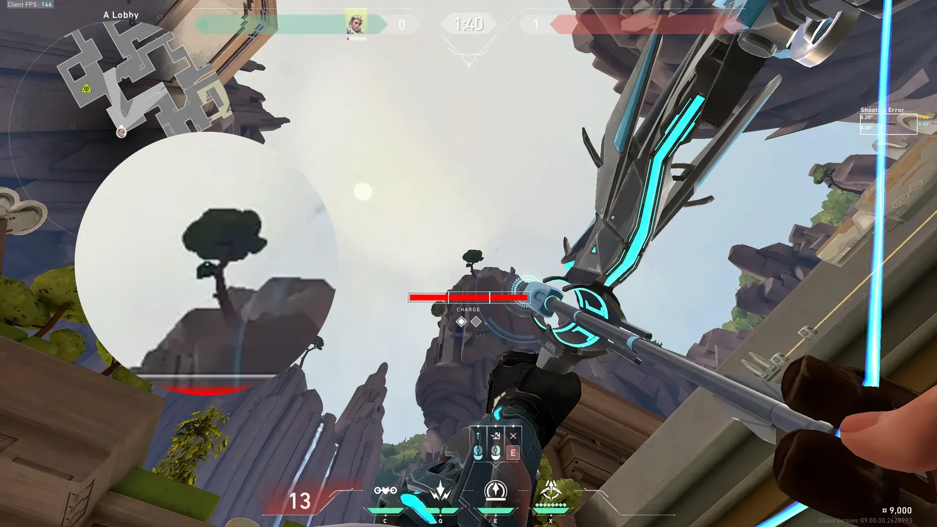Sova Recon Bolt on Abyss Defense Site A — step 2 of 3: Aim — line up the shot