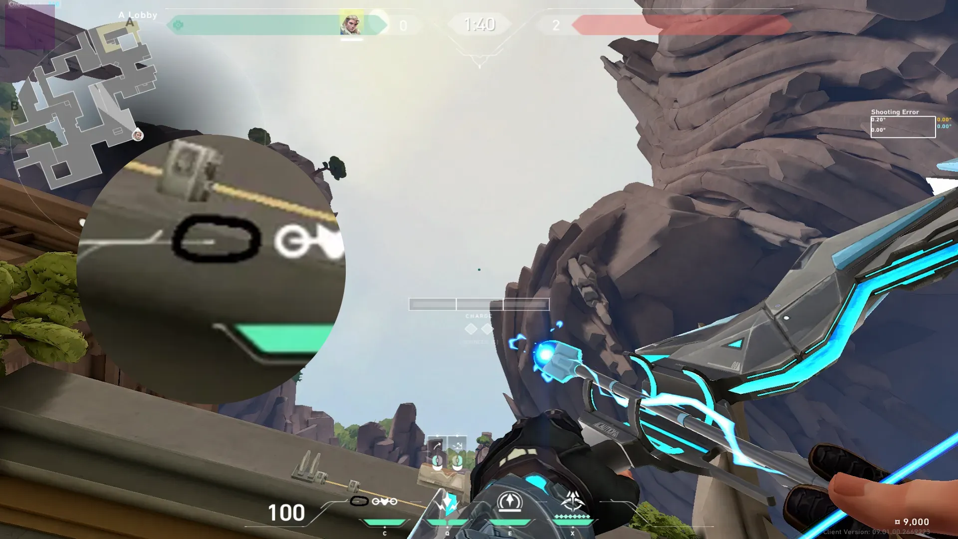 Sova Shock Bolt on Abyss Attack Site A — step 2 of 4: Aim — line up the shot