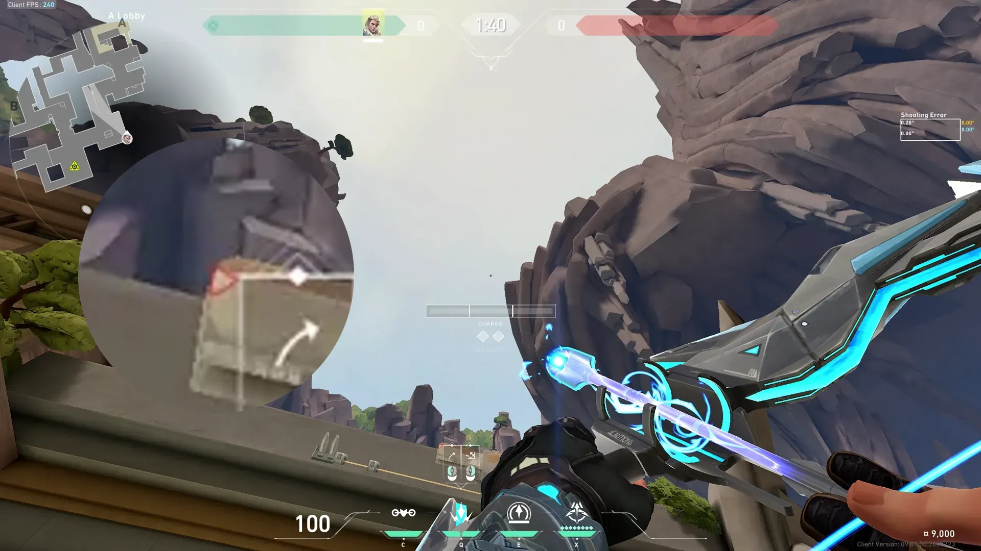 Sova Shock Bolt on Abyss Attack Site A — step 3 of 4: Aim — line up the shot