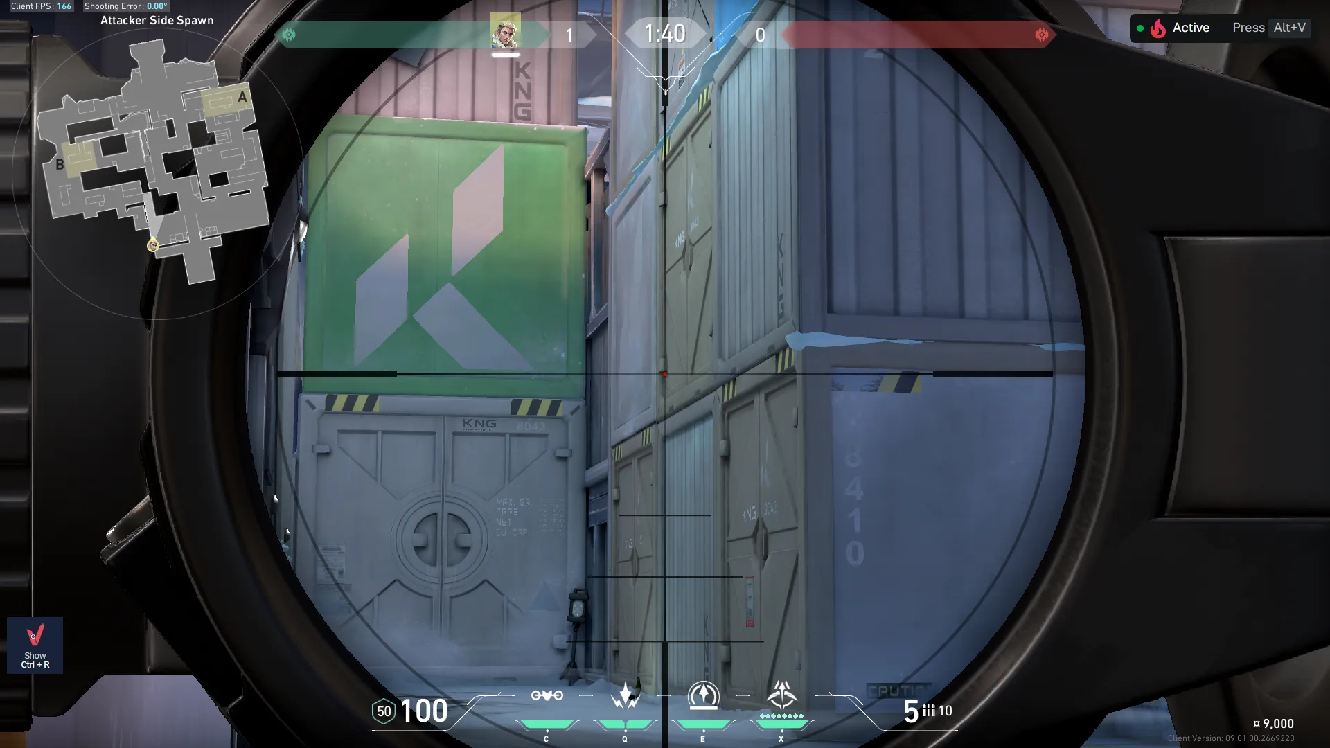Sova Shock Bolt on Icebox Attack Site B — step 2 of 4: Aim — line up the shot