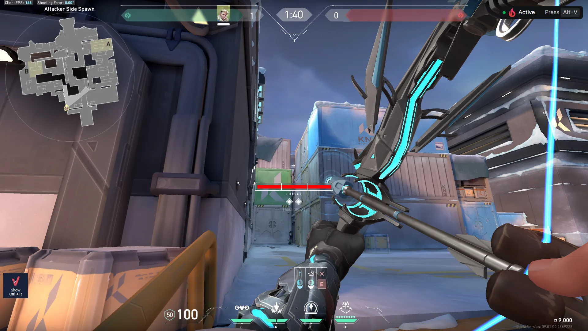 Sova Shock Bolt on Icebox Attack Site B — step 3 of 4: Aim — line up the shot